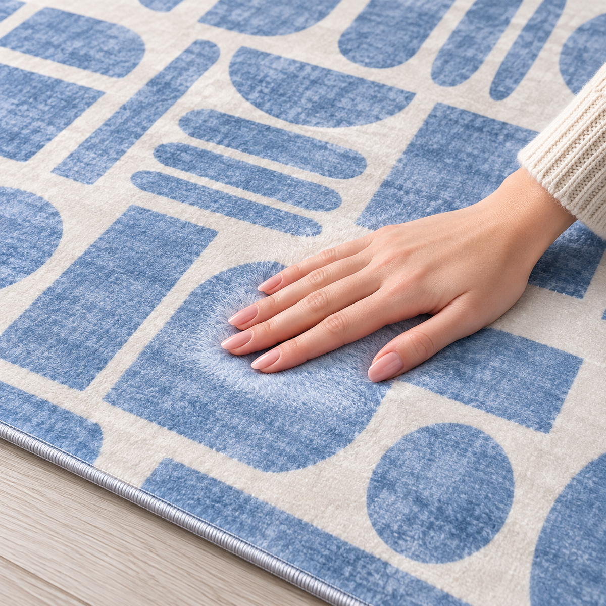 Tapete RUMER azul e branco — formato retangular
