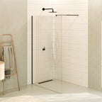 FIONA - Panel de ducha walk-in de vidrio transparente de 10 mm con perfil y barra estabilizadora negros