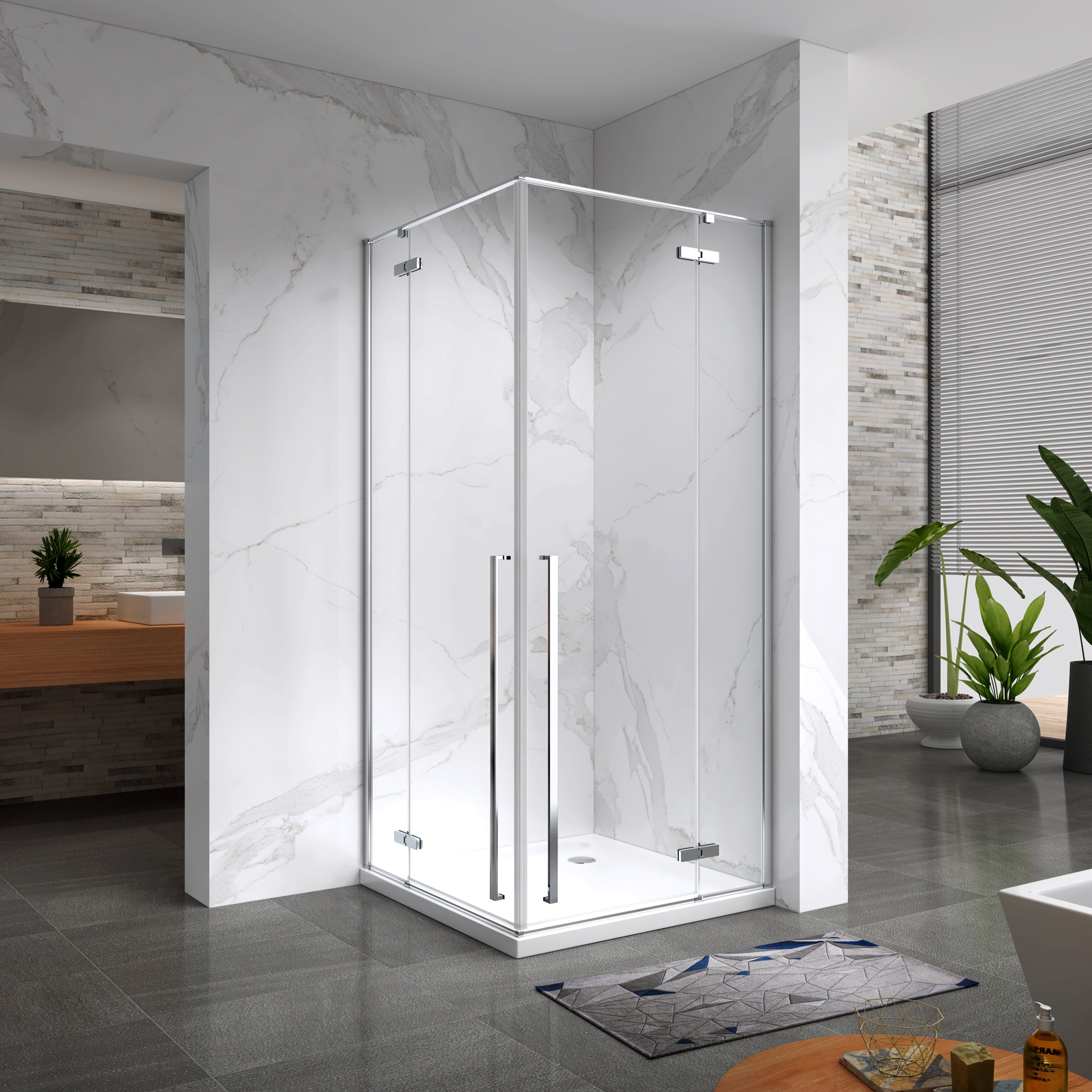 JAYLA - Cabina de ducha reversible, puertas abatibles, vidrio de 6 mm y perfiles cromados