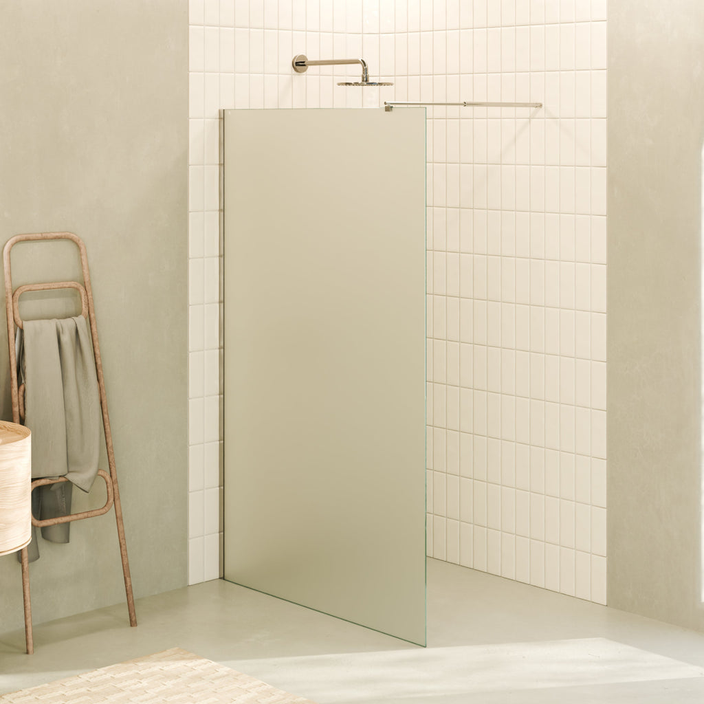 FIONA - Painel de duche walk-In em vidro fosco 10mm com perfil e barra estabilizadora cromado