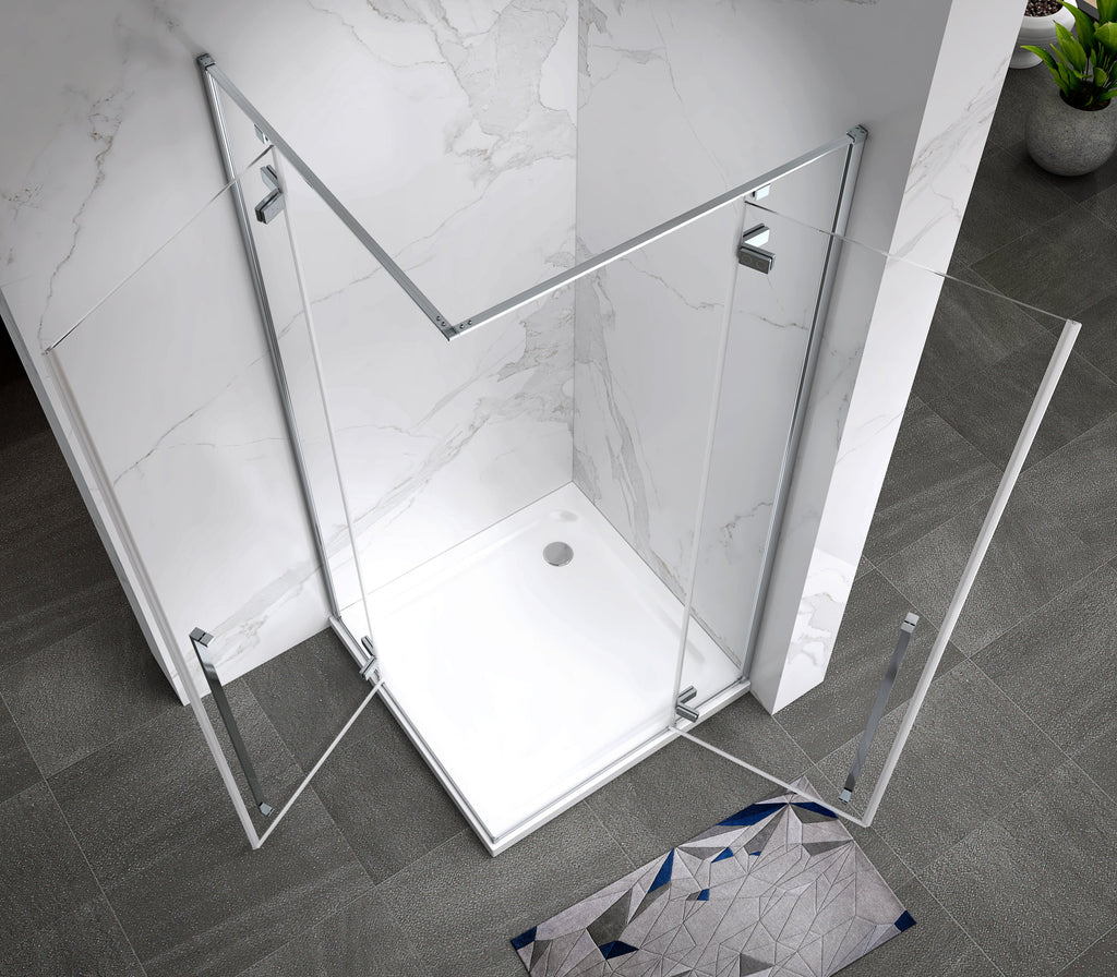 JAYLA - Cabina de ducha reversible, puertas abatibles, vidrio de 6 mm y perfiles cromados