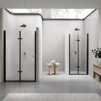 MILA - Puerta plegable en vidrio templado de 6 mm con perfiles negros - Varios tamaños