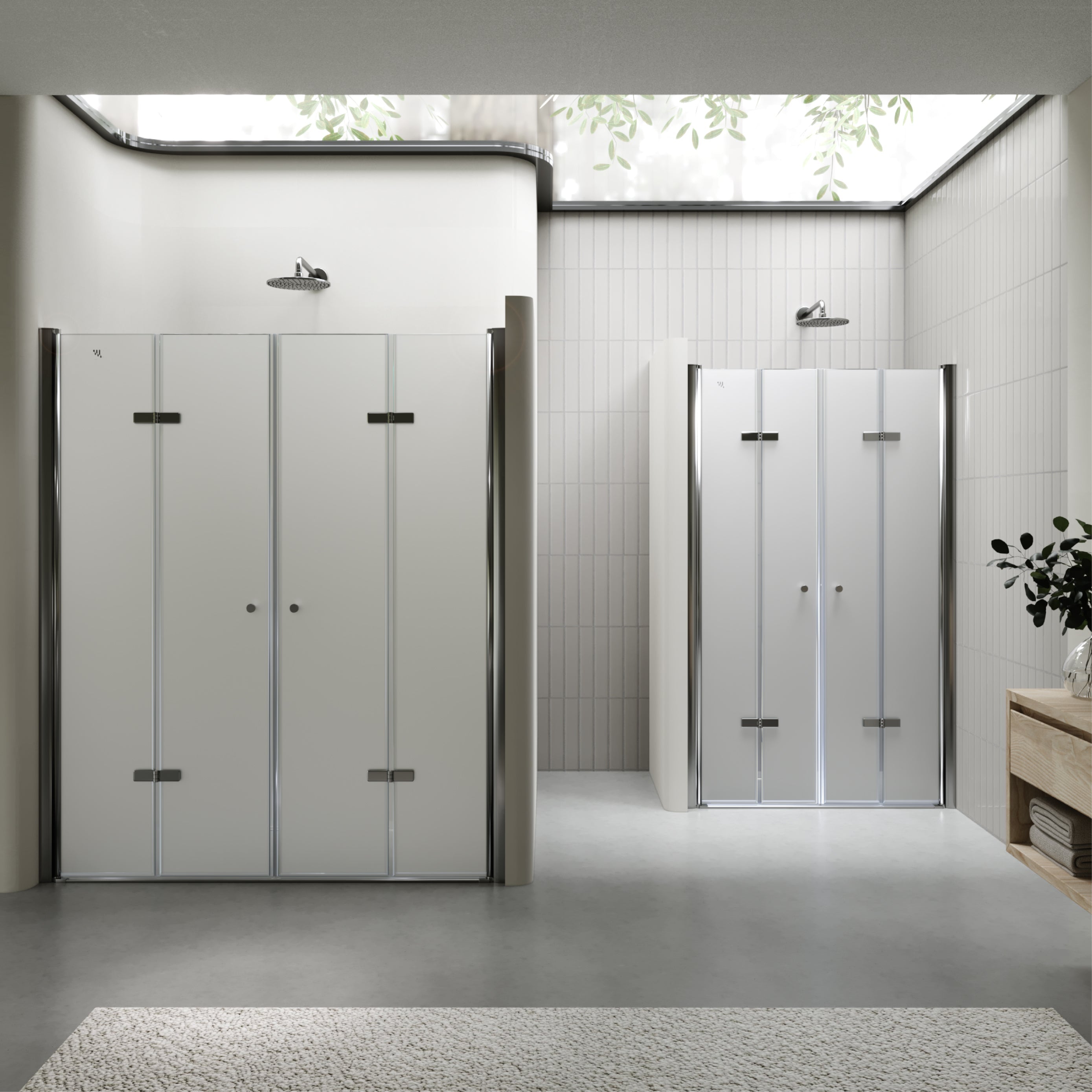 LENA - Frontal de ducha con puertas plegables en vidrio templado esmerilado