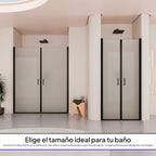 LARA - Frontal de duche em vidro temperado fosco de 6 mm, portas batentes e perfis pretos