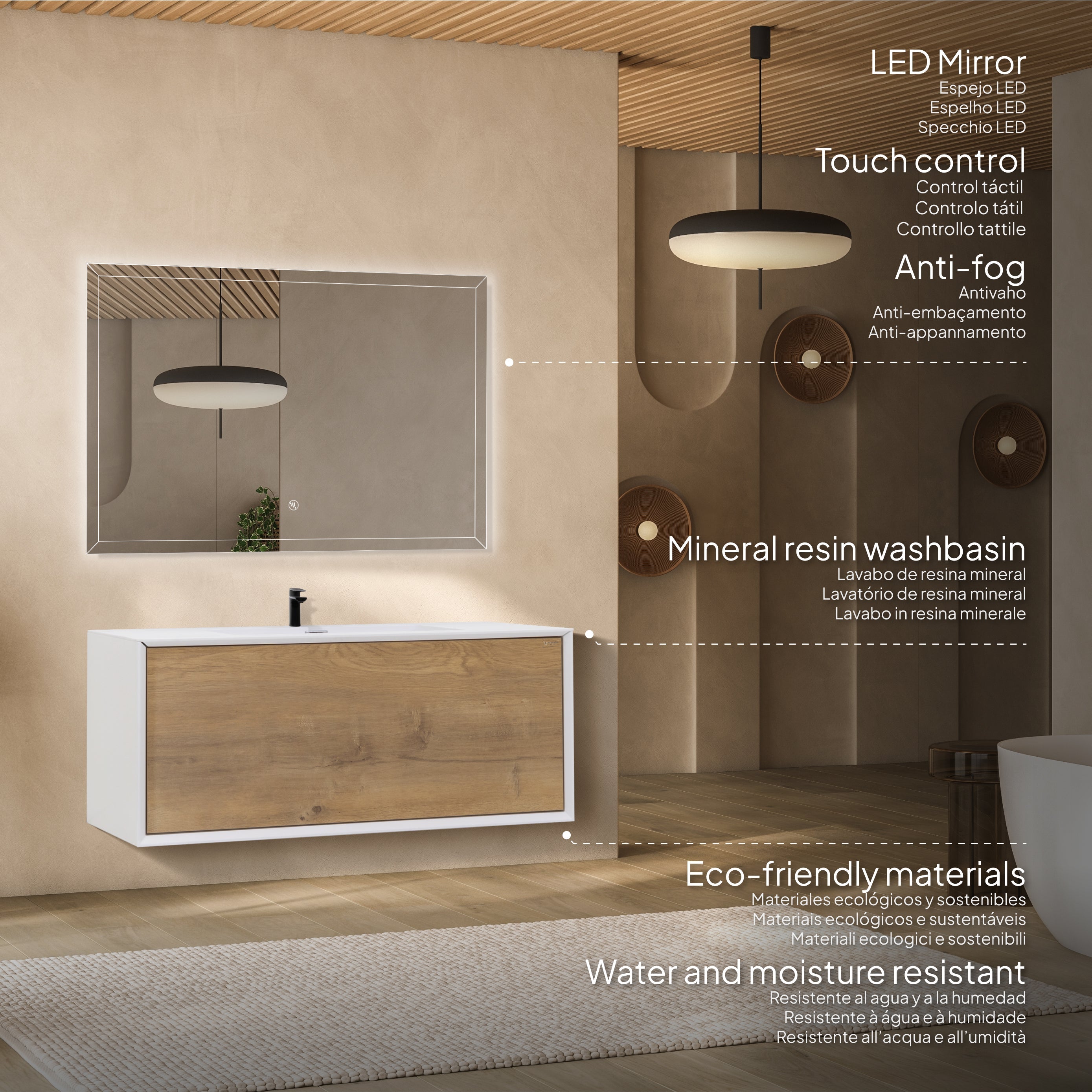 Hebe - Conjunto de baño suspendido - Disponible en 90 cm