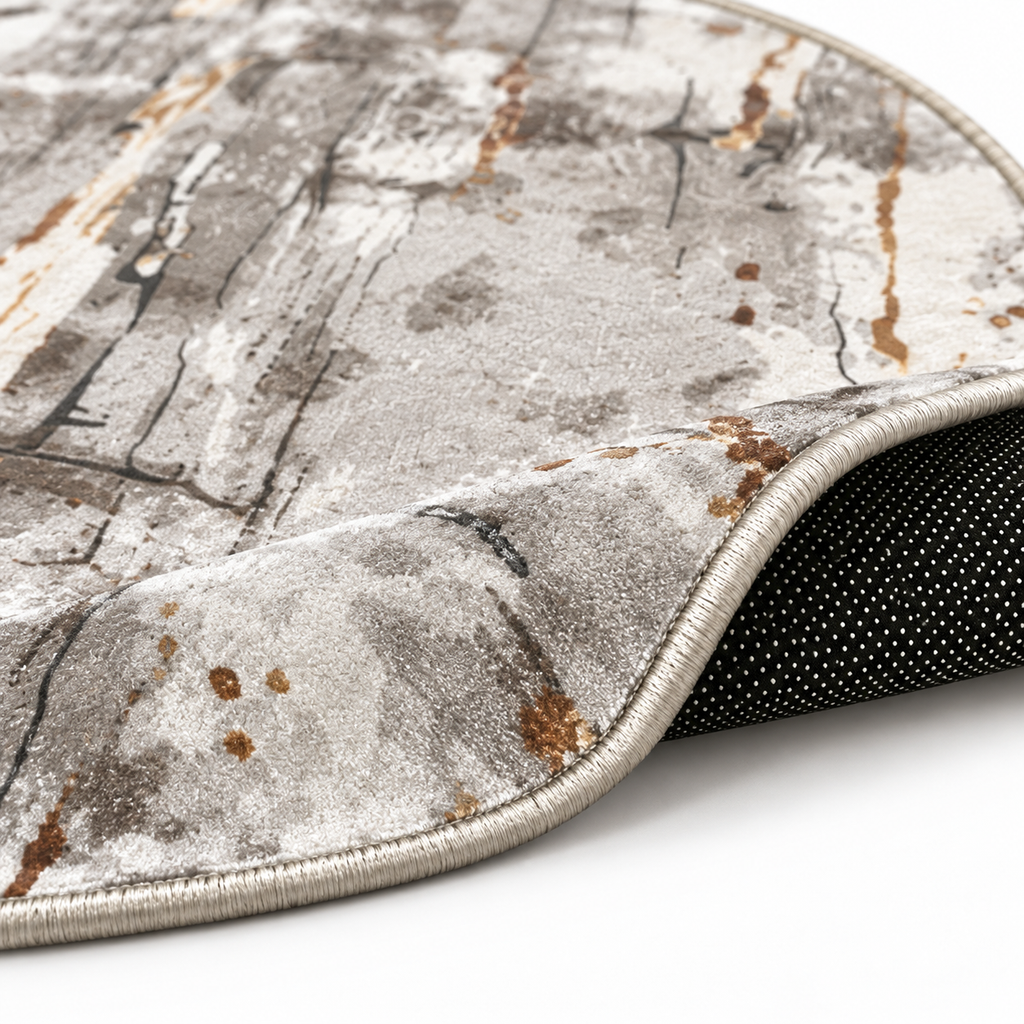 Tappeto STEFAN grigio, beige e dorato — formato rotondo