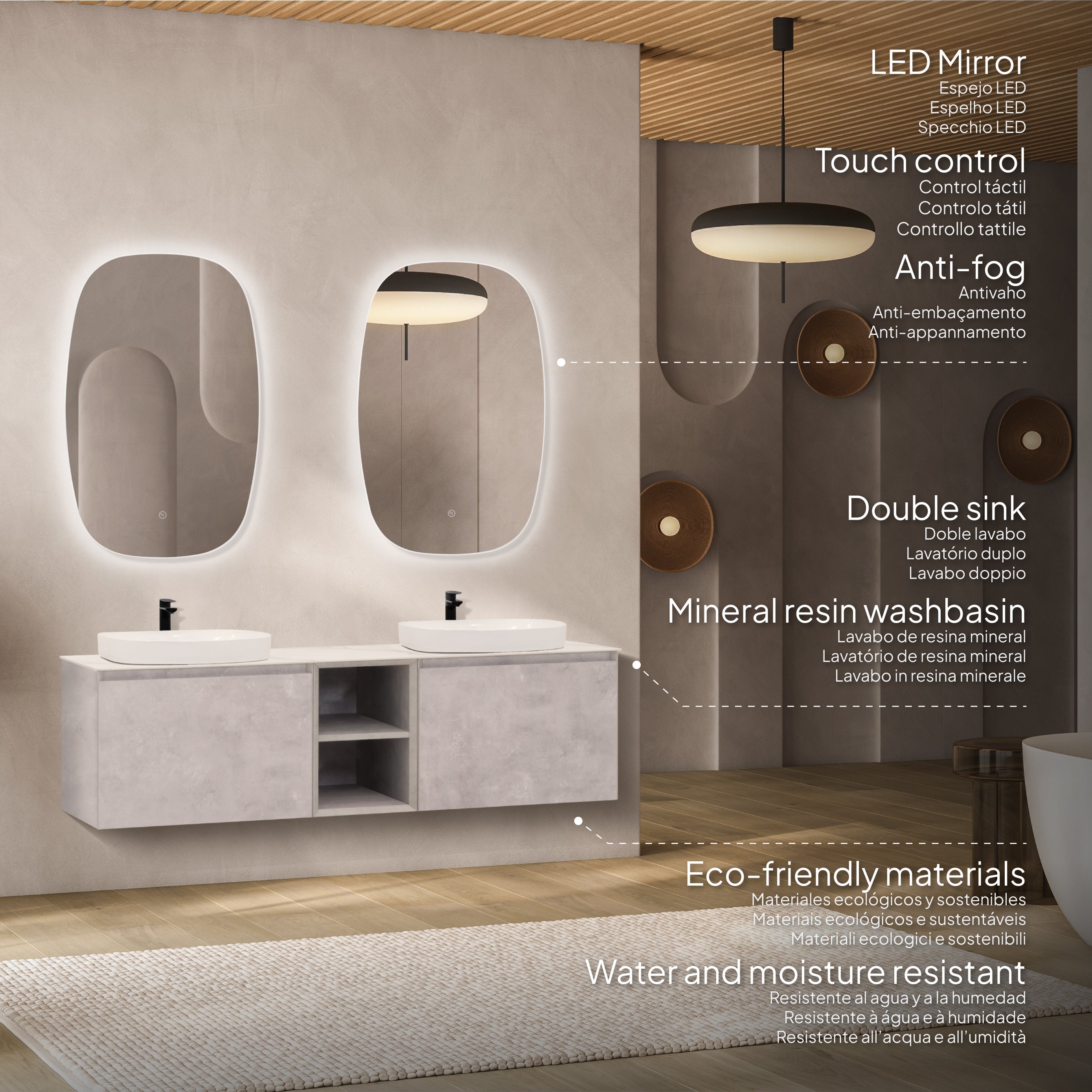 Indra - Conjunto de casa de banho suspenso duplo - Disponível em 150 cm