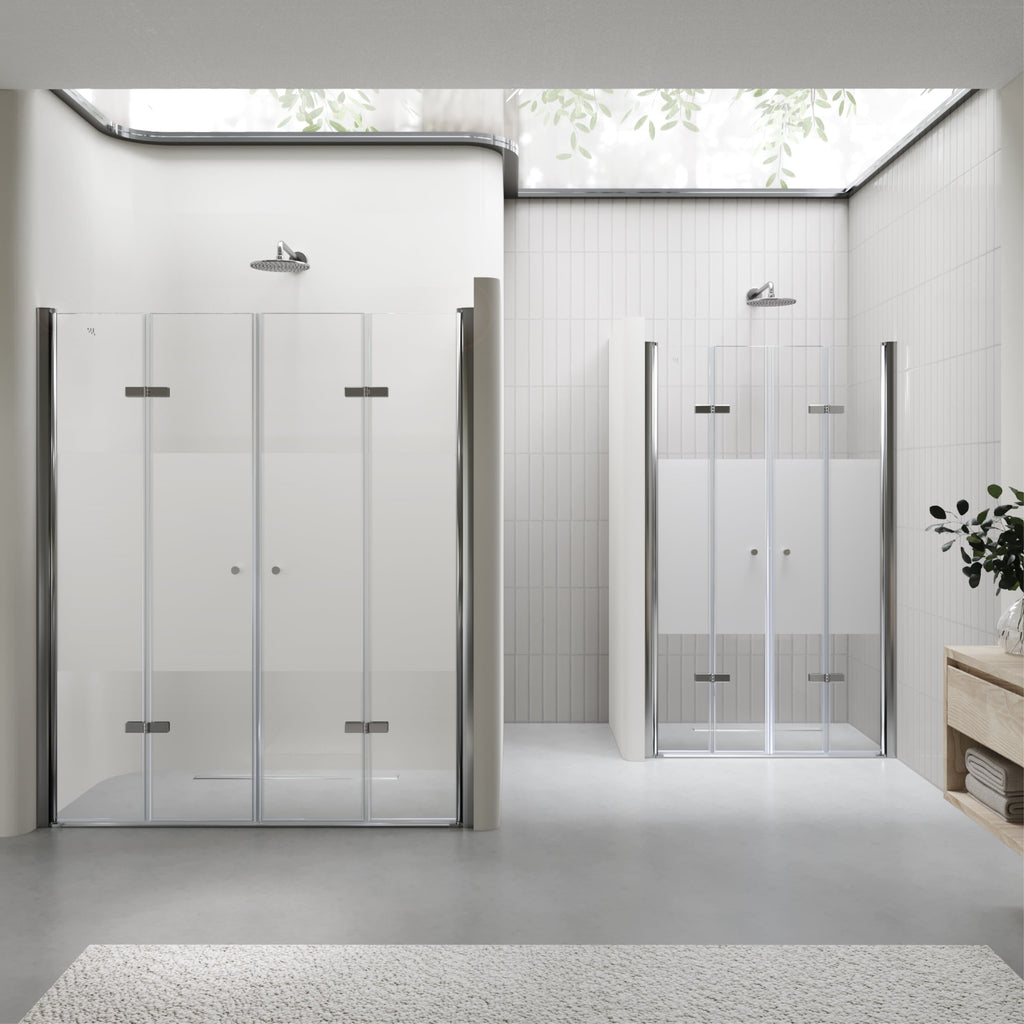 LENA - Frontal de ducha con puertas plegables en vidrio templado parcialmente esmerilado