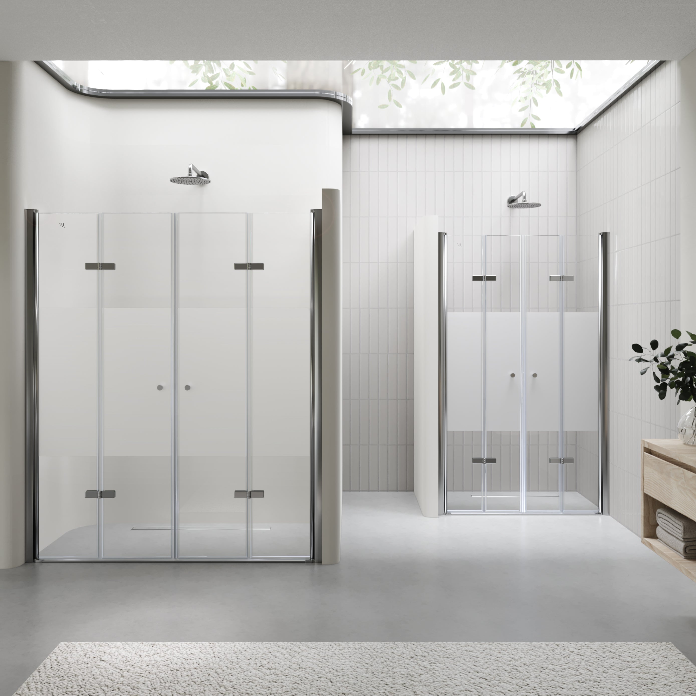 LENA - Frontal de ducha con puertas plegables en vidrio templado parcialmente esmerilado