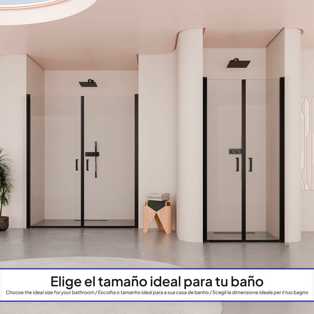 LARA - Frontal de duche em vidro temperado de 6 mm, portas batentes e perfis pretos