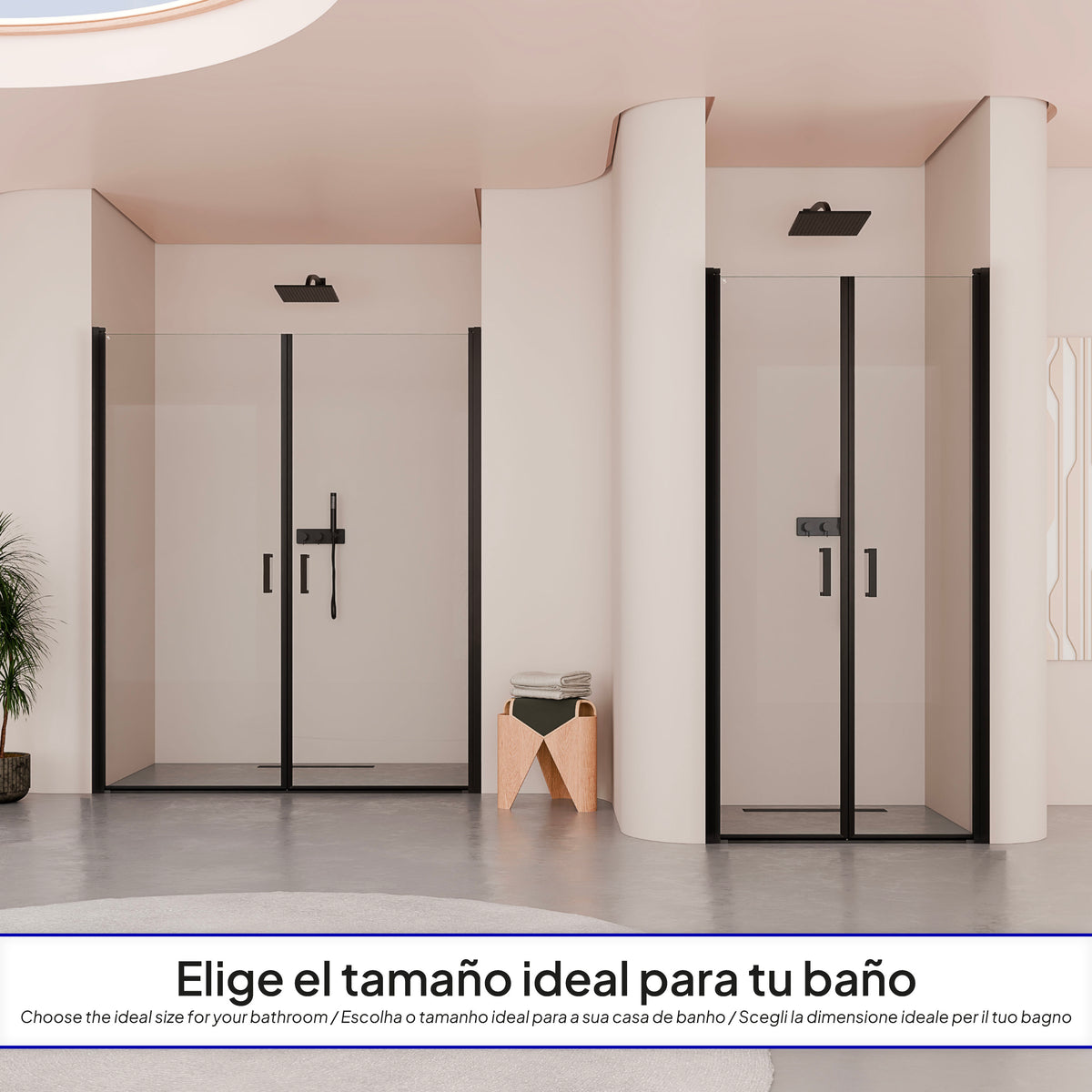 LARA - Frontal de duche em vidro temperado de 6 mm, portas batentes e perfis pretos