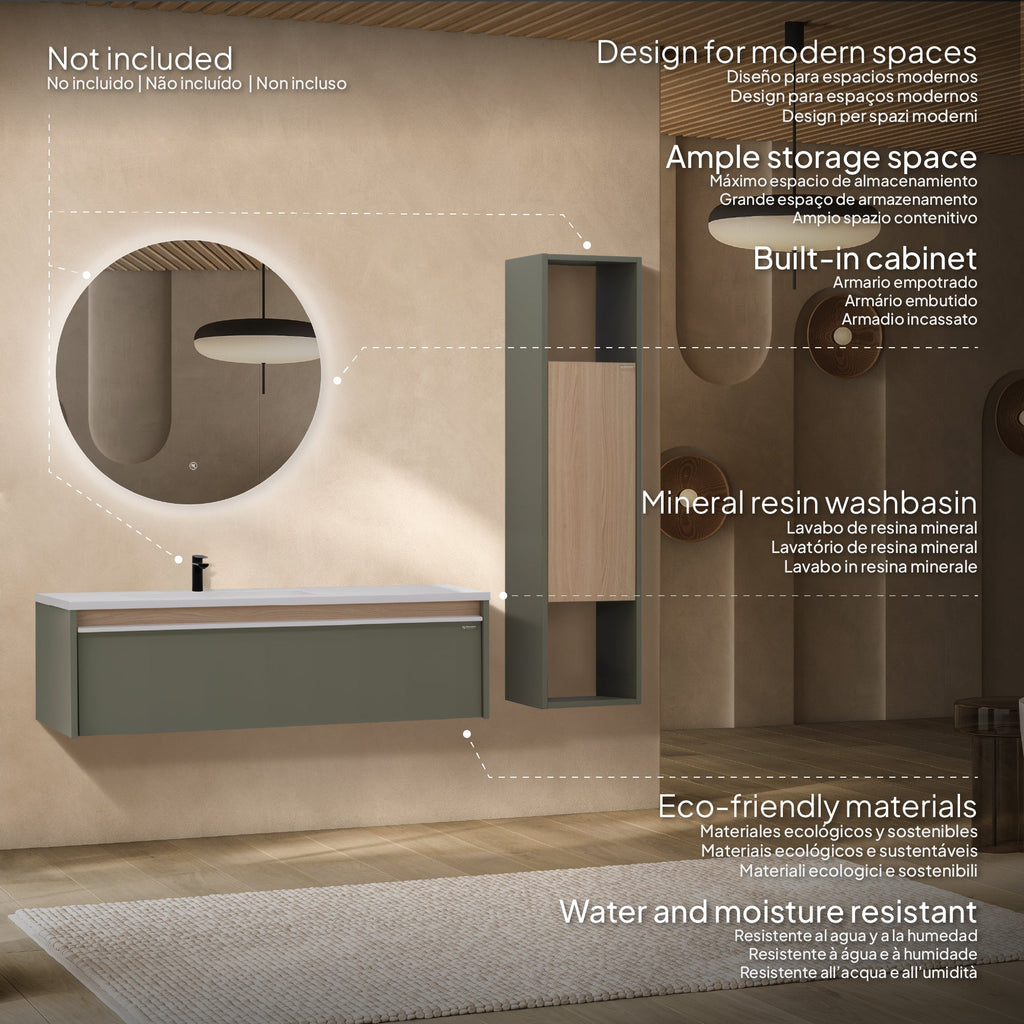 Nereia - Mueble de lavabo suspendido 120 cm con cajón soft-close