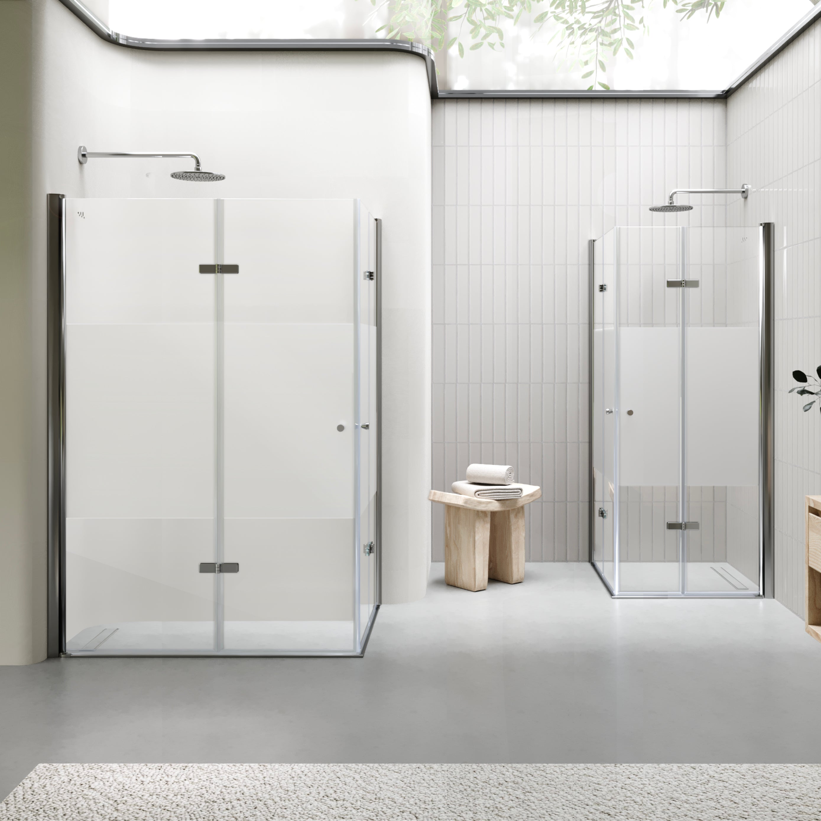 EMMA - Cabine de duche com vidro meio fosco 6mm - Portas articuladas e perfis em Inox