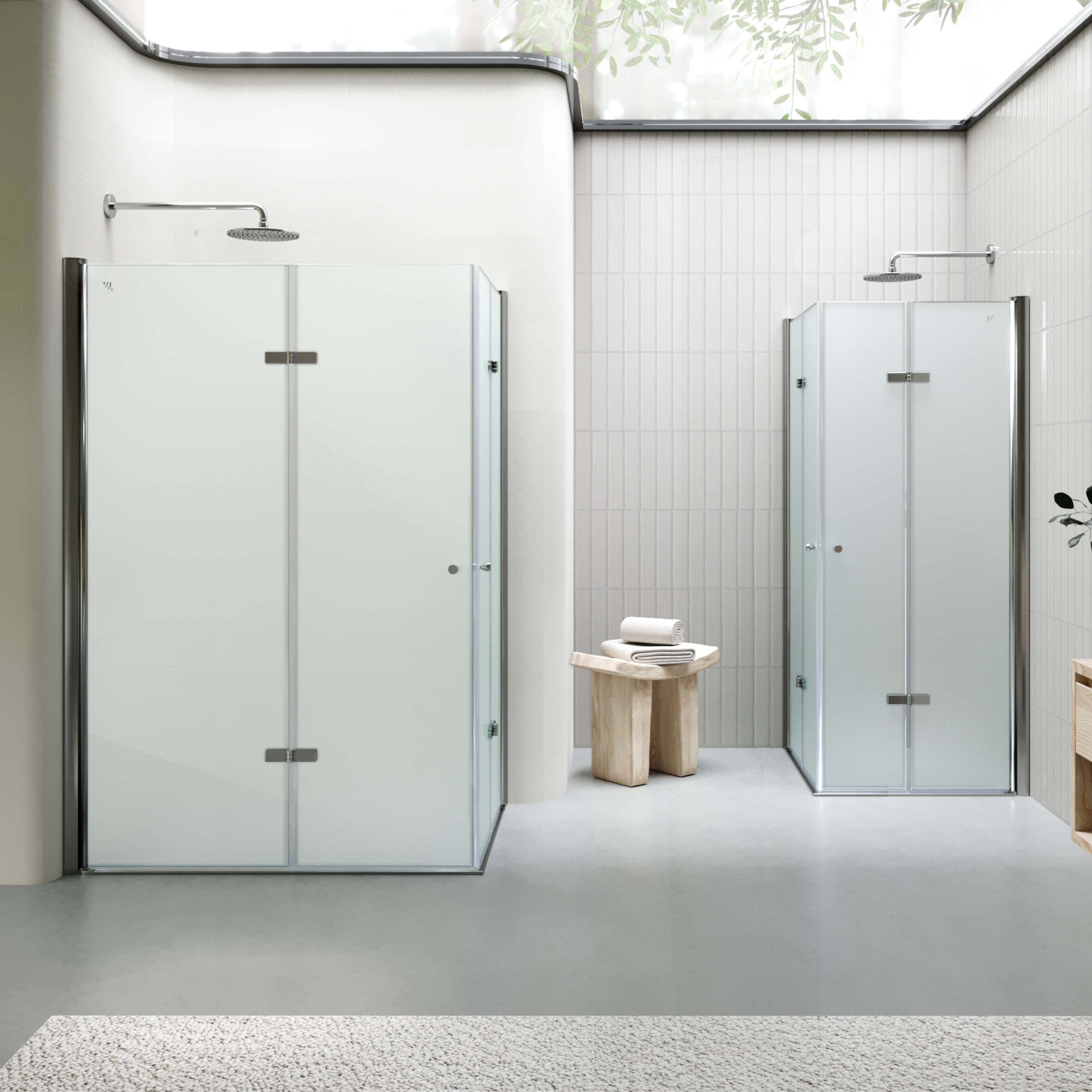 EMMA - Cabine de Duche com vidro fosco 6mm - Portas articuladas e perfis em inox