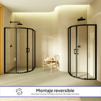 ELLA - Cabina de ducha de cuadrante en vidrio transparente, puertas correderas y perfiles en negro