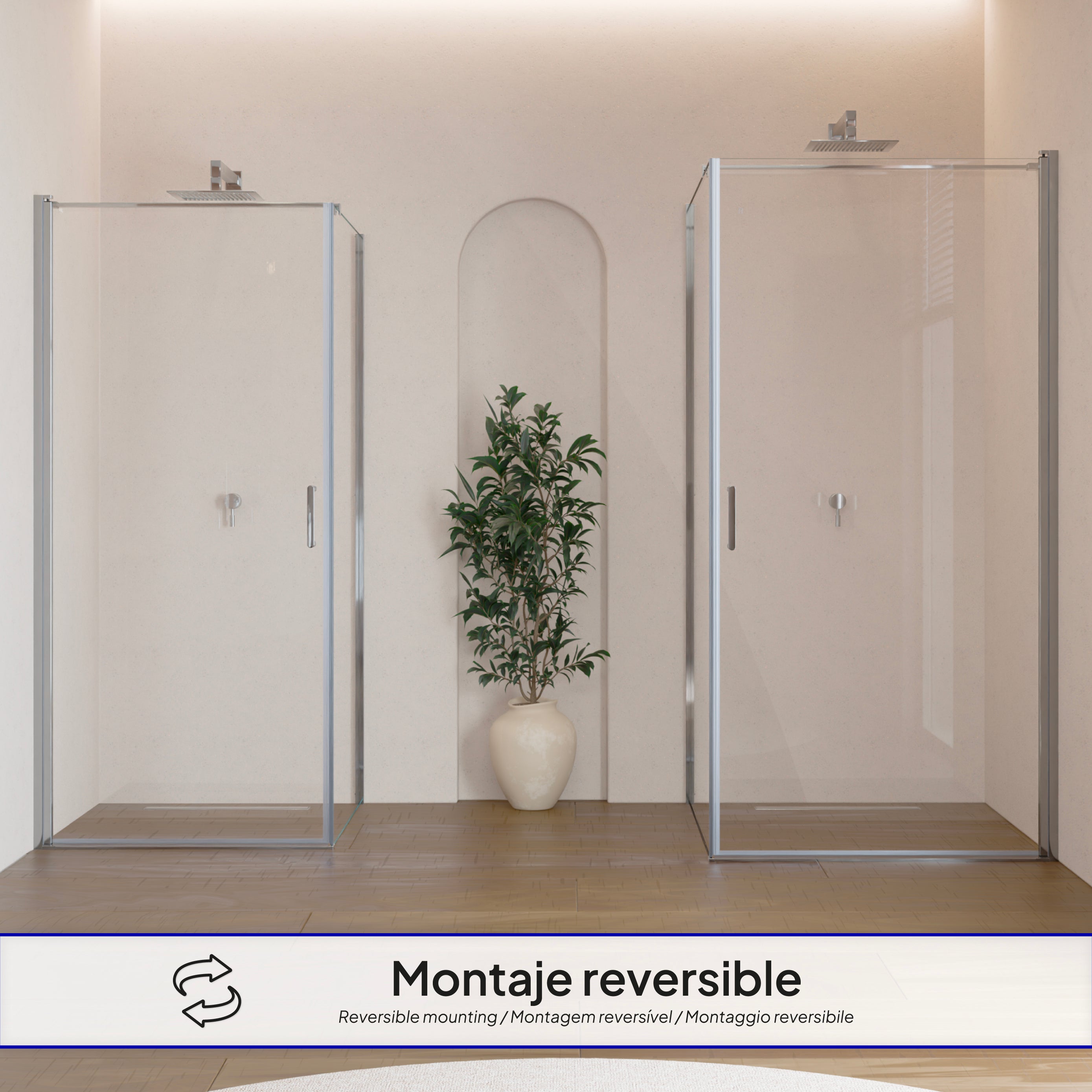 HELLEN - Cabina doccia frontale con porte battenti in vetro temperato e profili in alluminio