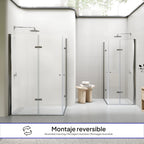 EMMA - Cabine de duche com vidro transparente 6mm - Portas articuladas e perfis em Inox