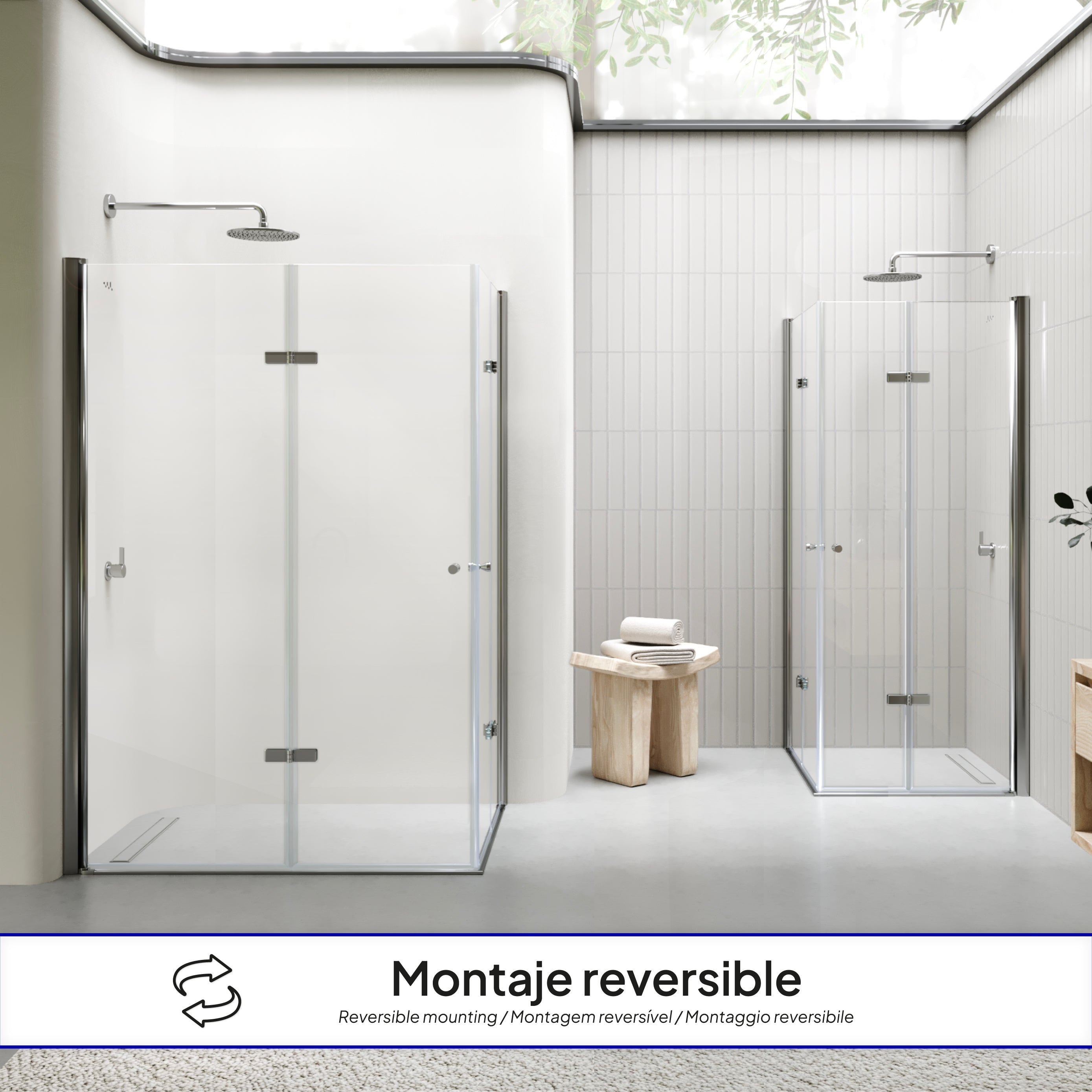 EMMA - Cabine de duche com vidro transparente 6mm - Portas articuladas e perfis em Inox