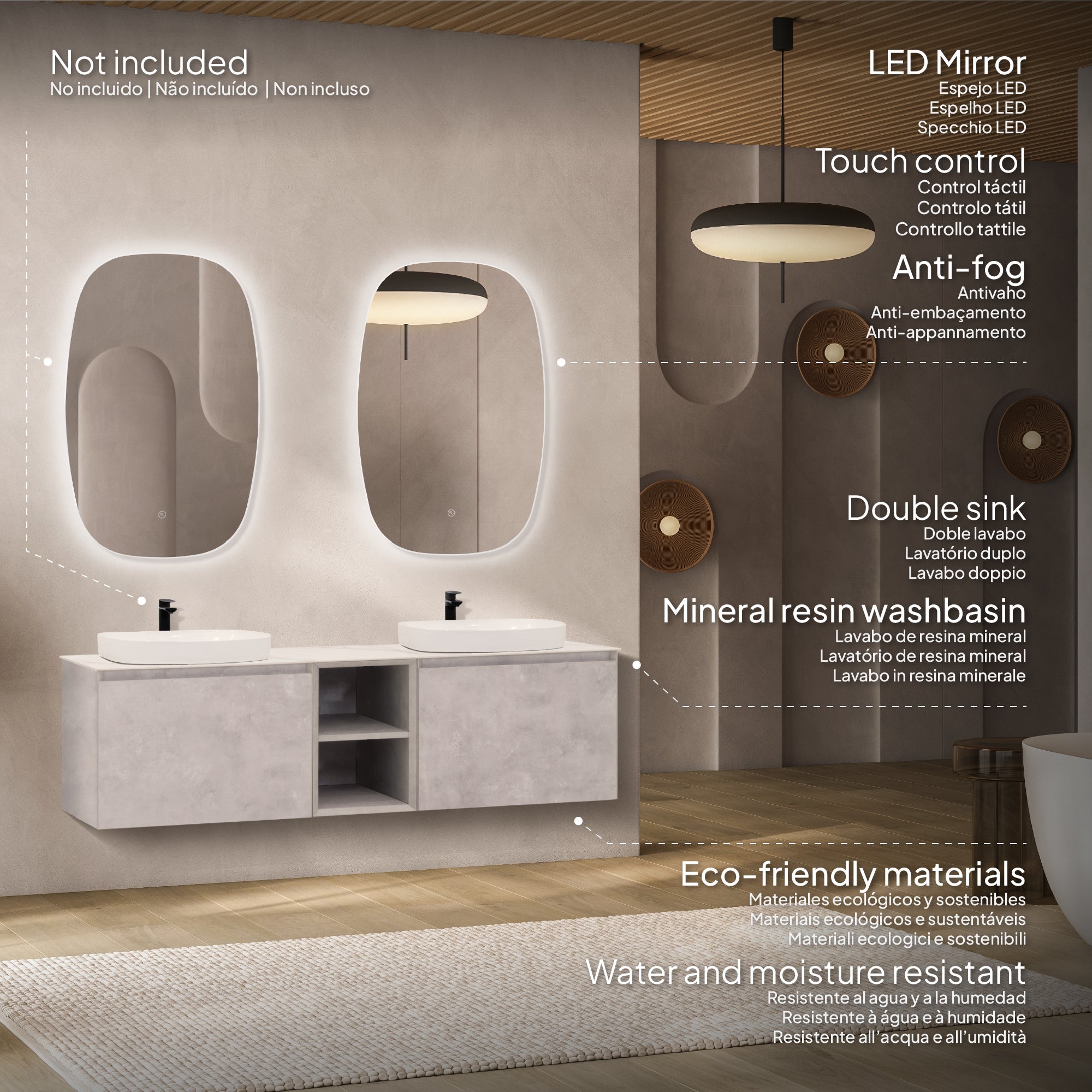 Indra – Móvel de lavatório duplo suspenso modular | 150 cm