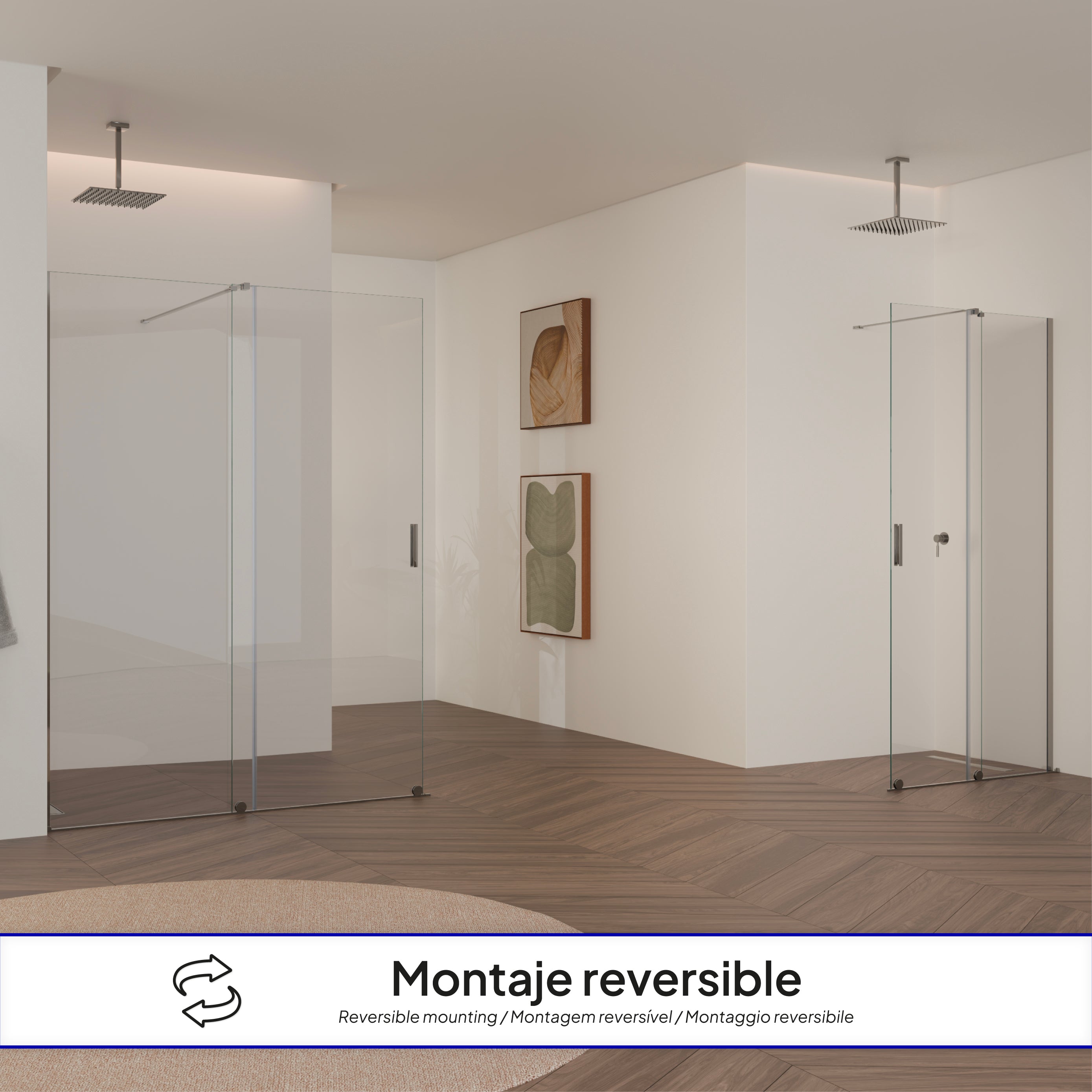 NADINE - Pannello Doccia Walk-In in Vetro Temperato 8 mm con Profilo cromato