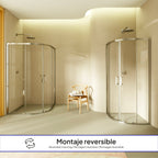 ELLA - Cabina de ducha de cuadrante en vidrio transparente, puertas correderas y perfiles en aluminio