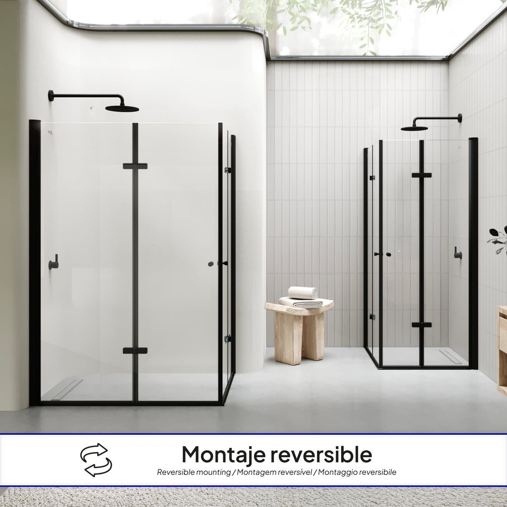 EMMA - Cabina doccia con vetro trasparente 6 mm - Porte articolate e profili neri