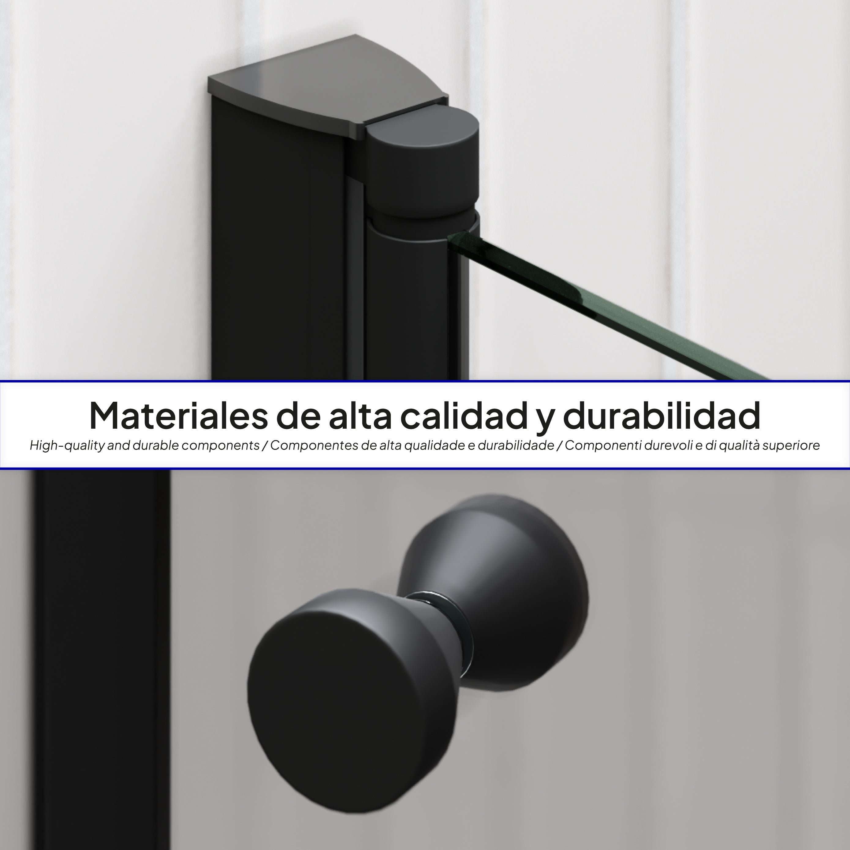 MILA - Puerta plegable en vidrio templado de 6 mm con perfiles negros - Varios tamaños