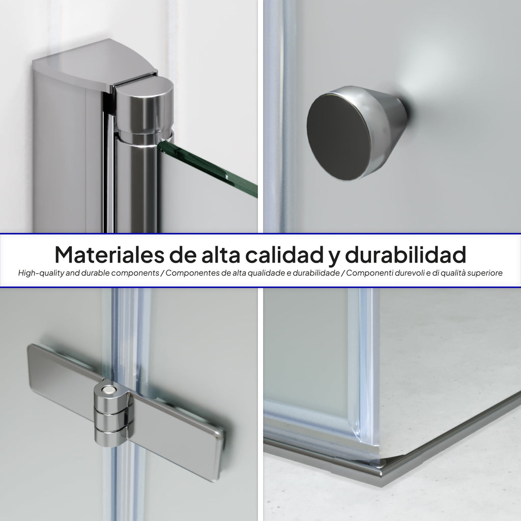 EMMA - Cabine de Duche com vidro fosco 6mm - Portas articuladas e perfis em inox