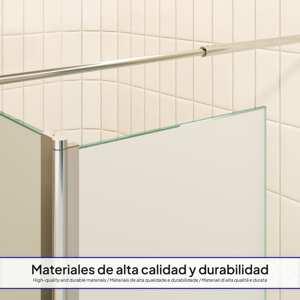 FIONA - Painel de duche walk-In com painel lateral giratório 40 cm em vidro satinado 10mm com perfil e barra estabilizadora cromado