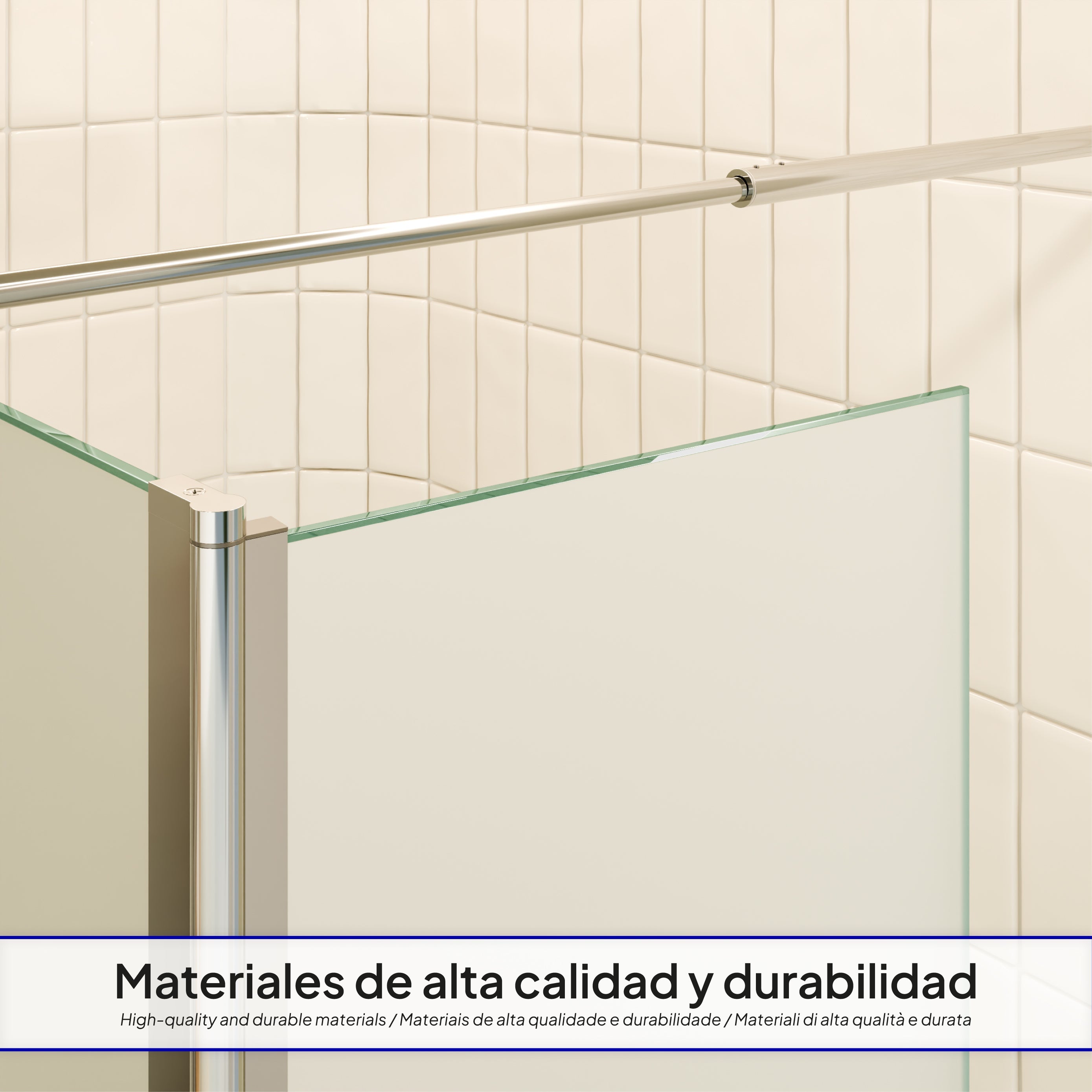 FIONA - Painel de duche walk-In com painel lateral giratório 40 cm em vidro satinado 10mm com perfil e barra estabilizadora cromado