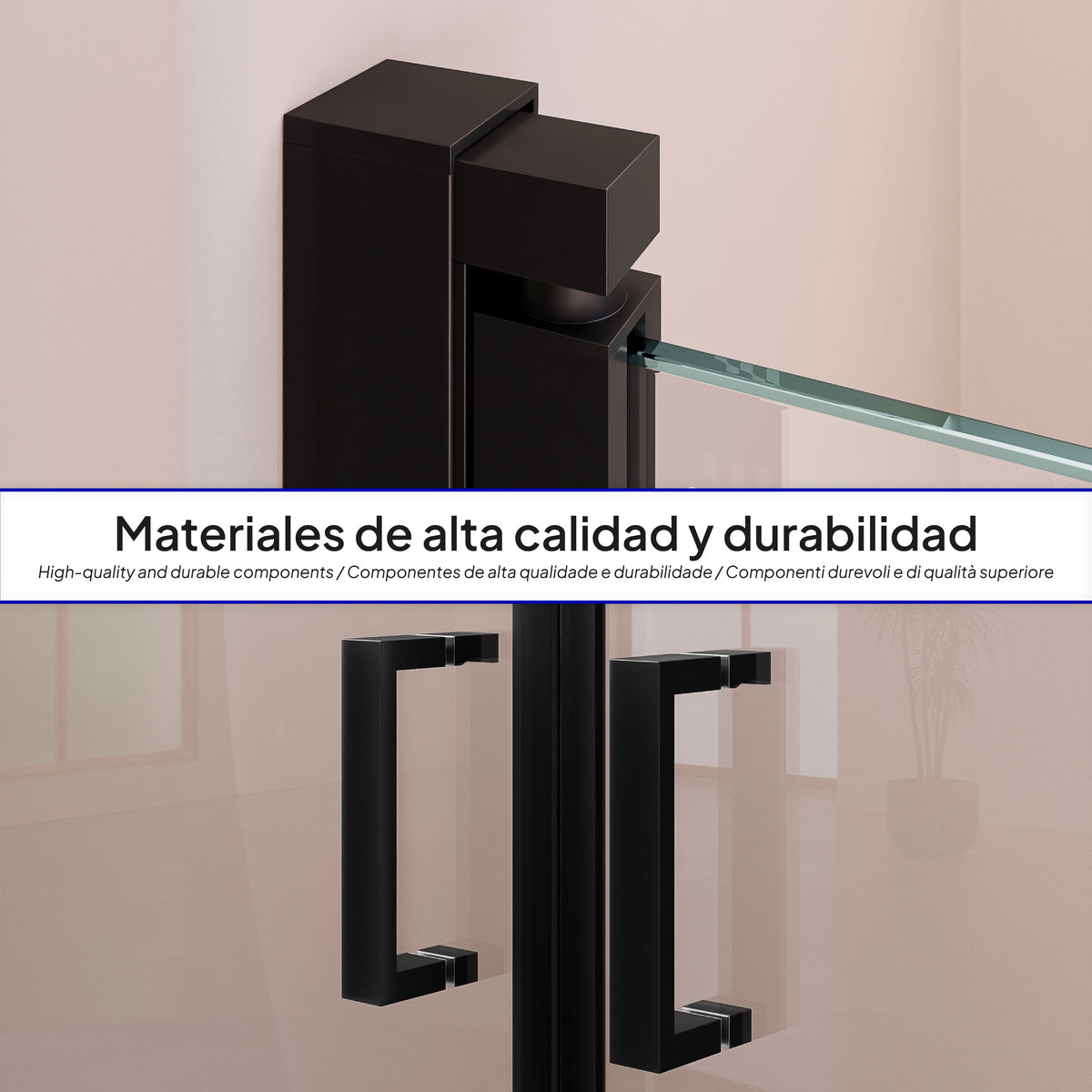 LARA - Frontal de duche em vidro temperado de 6 mm, portas batentes e perfis pretos