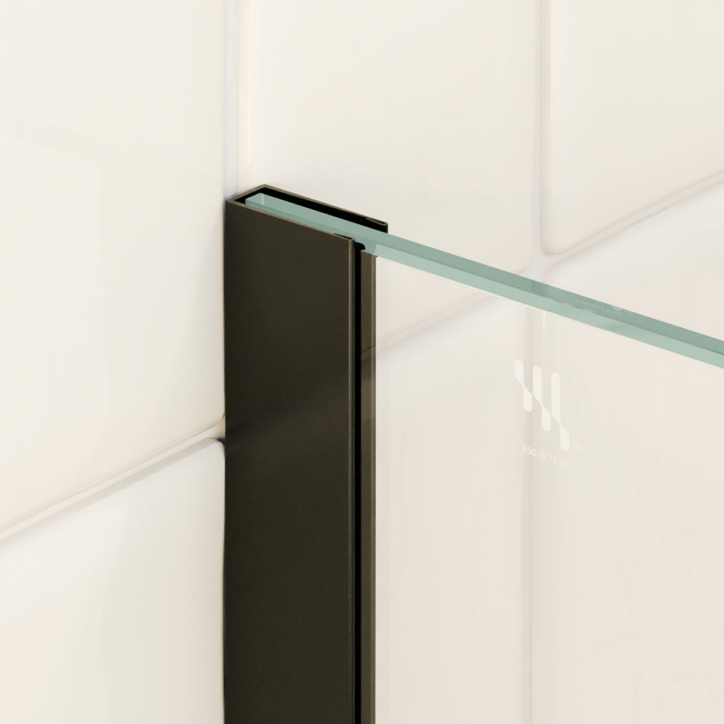 FIONA - Panel de ducha walk-in de vidrio transparente de 10 mm con perfil y barra estabilizadora negros