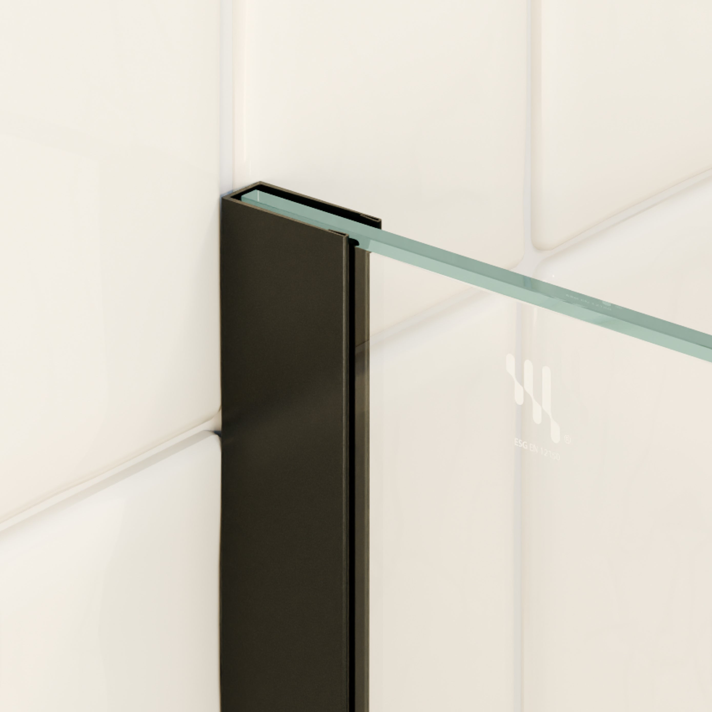 FIONA - Panel de ducha walk-in de vidrio transparente de 10 mm con perfil y barra estabilizadora negros