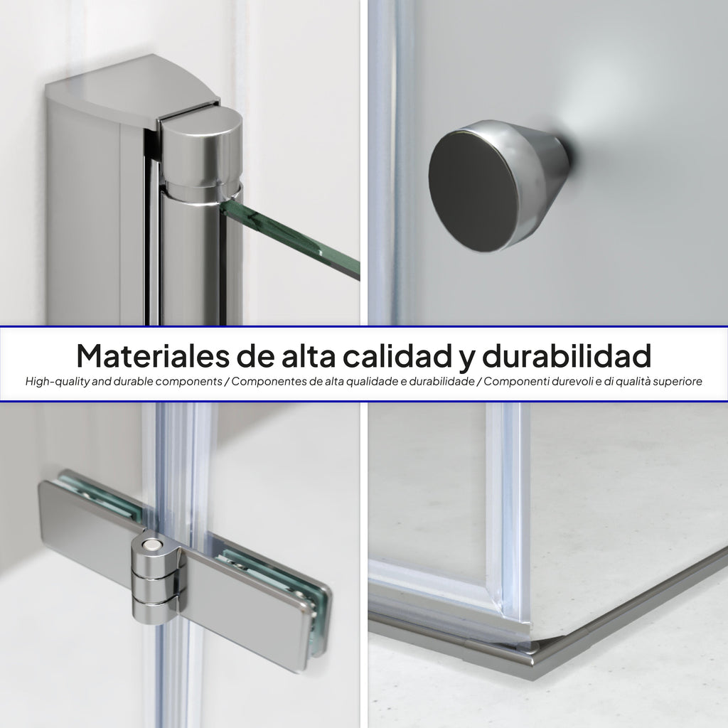 EMMA - Cabine de duche com vidro meio fosco 6mm - Portas articuladas e perfis em Inox