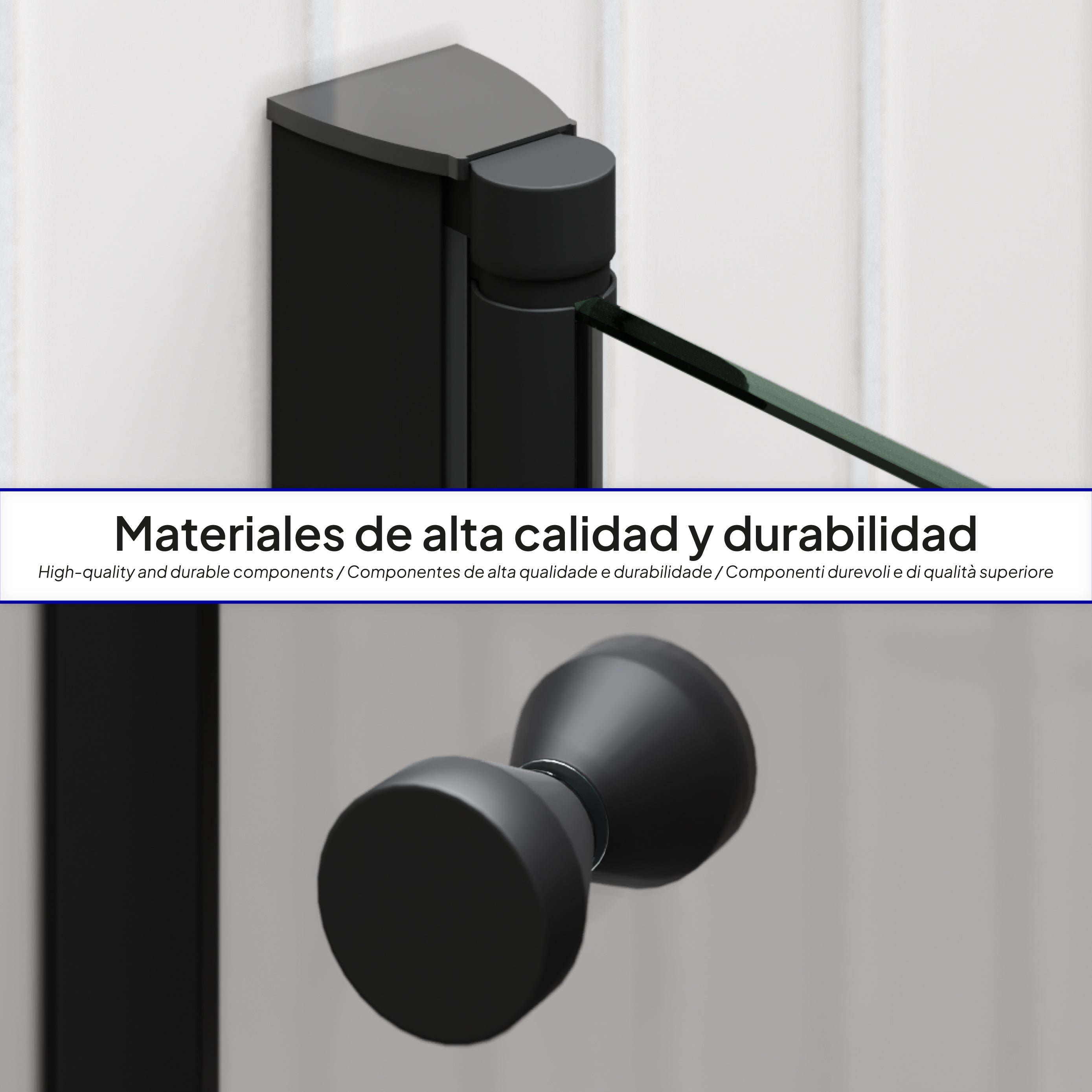 LIMA - Frontal de ducha en vidrio templado transparente de 6 mm, puertas batientes y perfiles negros