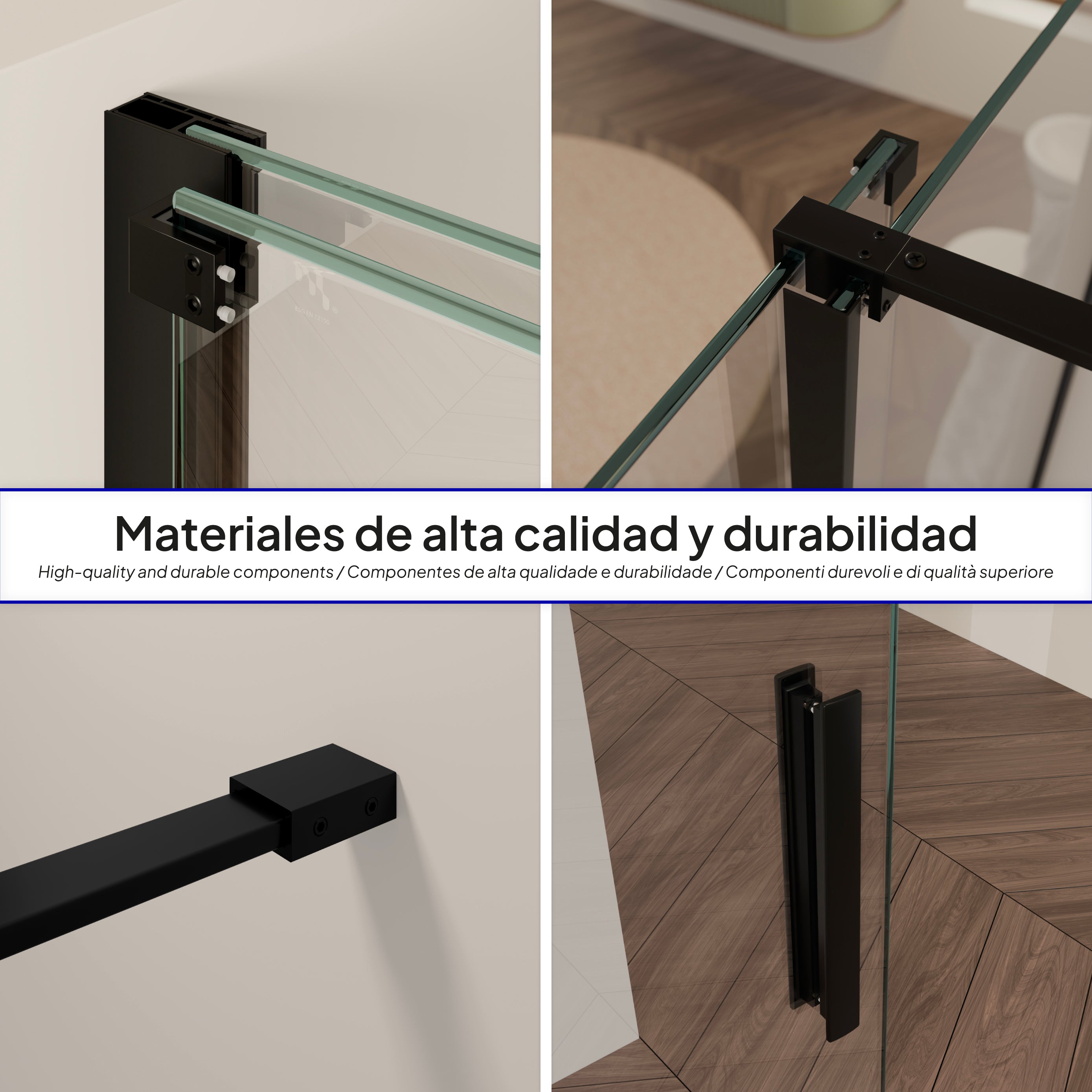 NADINE - Panel de Ducha Walk-In en Vidrio Templado 8 mm con Perfil Negro