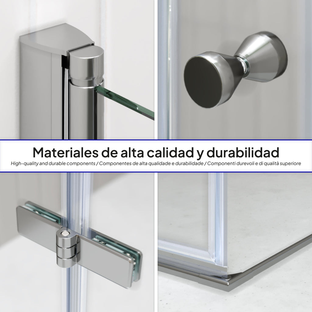 EMMA - Cabine de duche com vidro transparente 6mm - Portas articuladas e perfis em Inox