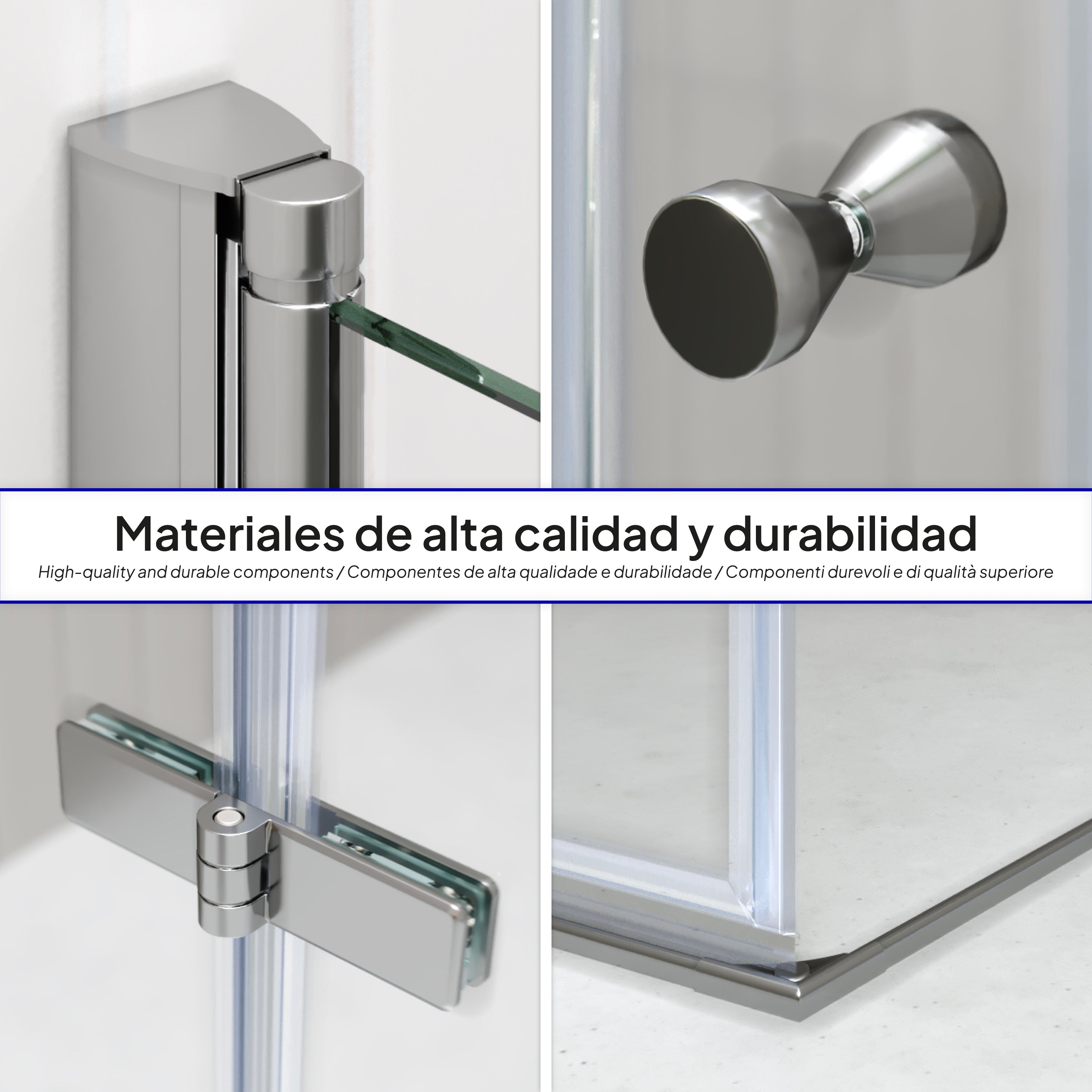 EMMA - Cabine de duche com vidro transparente 6mm - Portas articuladas e perfis em Inox