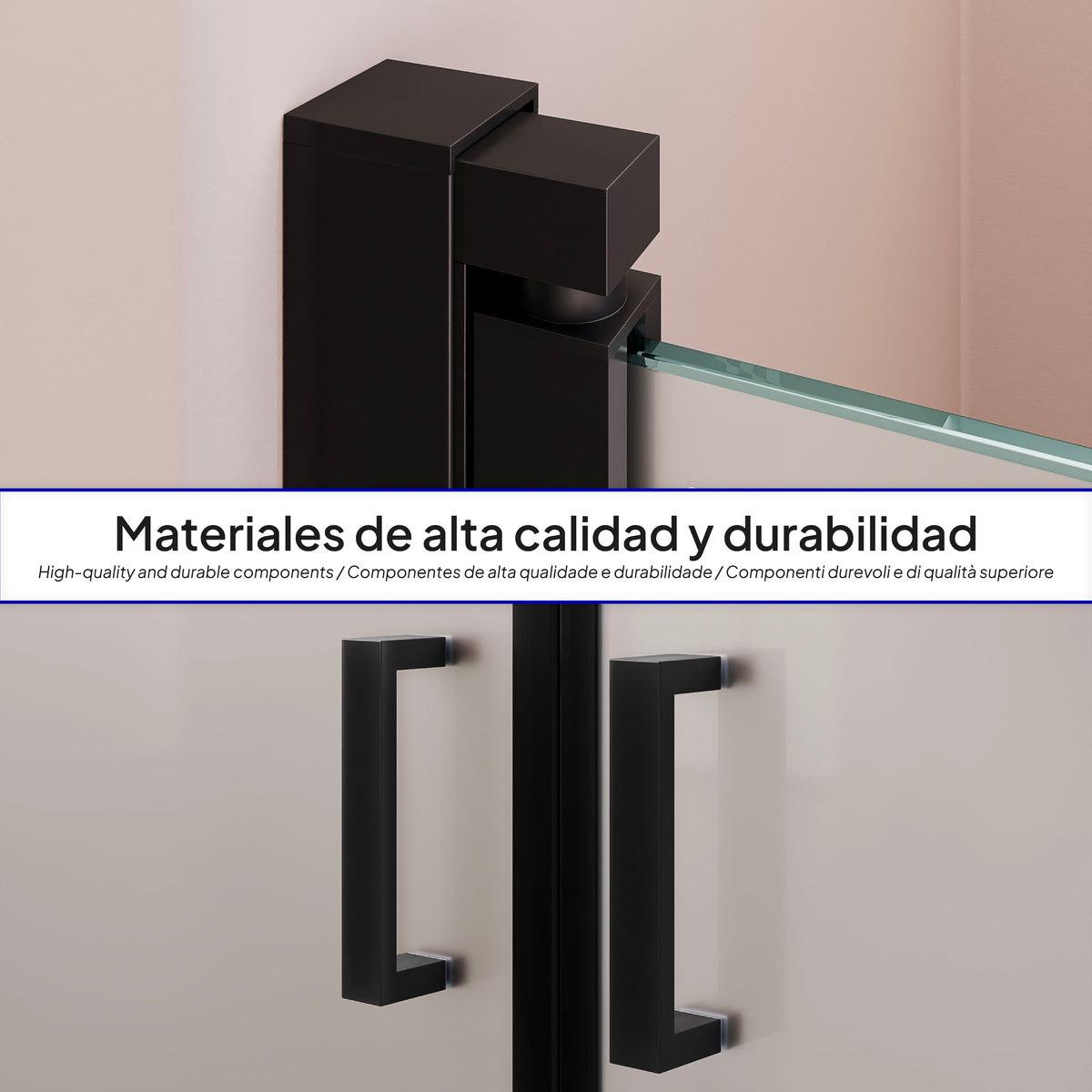 LARA - Frontal de duche em vidro temperado fosco de 6 mm, portas batentes e perfis pretos
