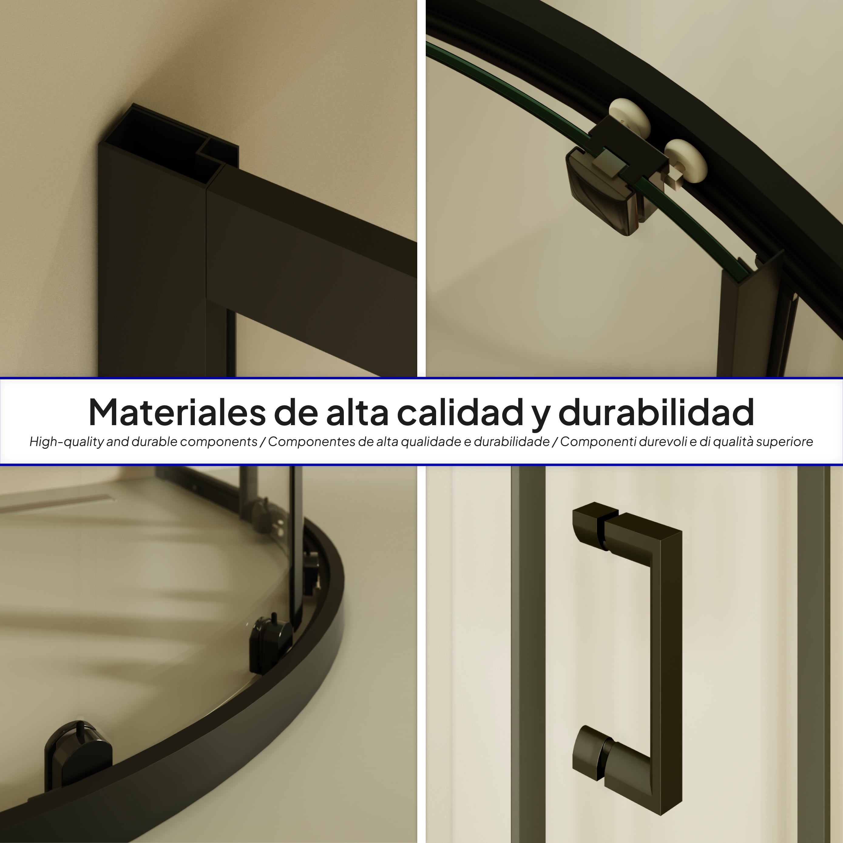 ELLA - Cabina de ducha de cuadrante en vidrio transparente, puertas correderas y perfiles en negro