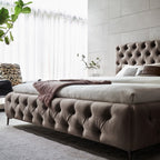 AMOUR – Cama estofada branca ou cinzenta com cabeceira acolchoada, com ou sem cristais