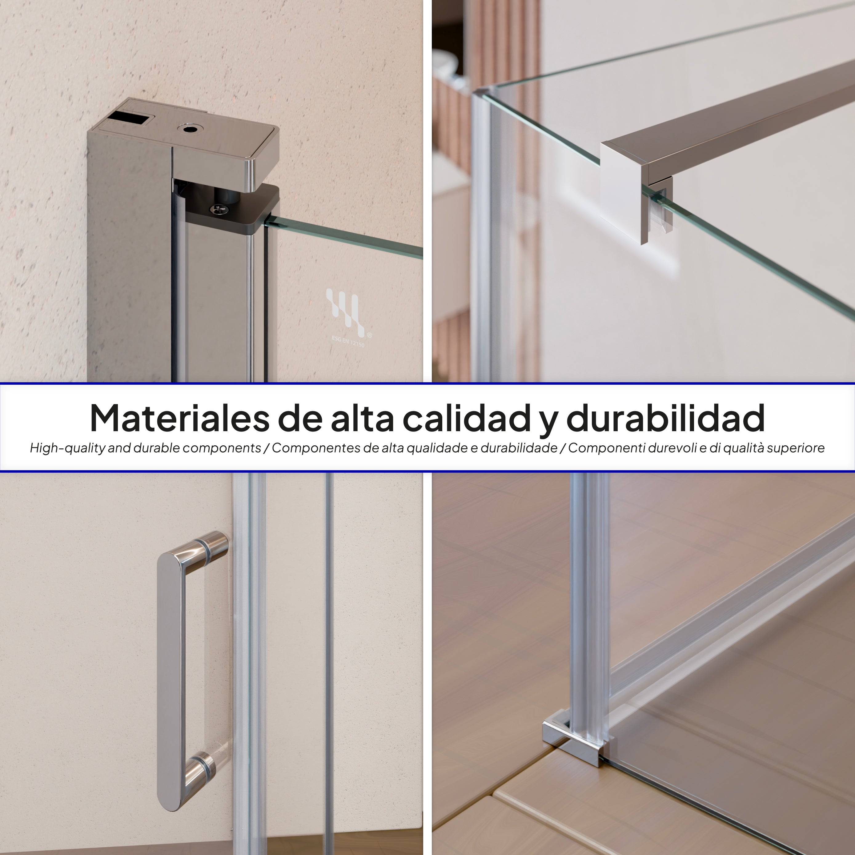 HELLEN - Cabina doccia frontale con porte battenti in vetro temperato e profili in alluminio