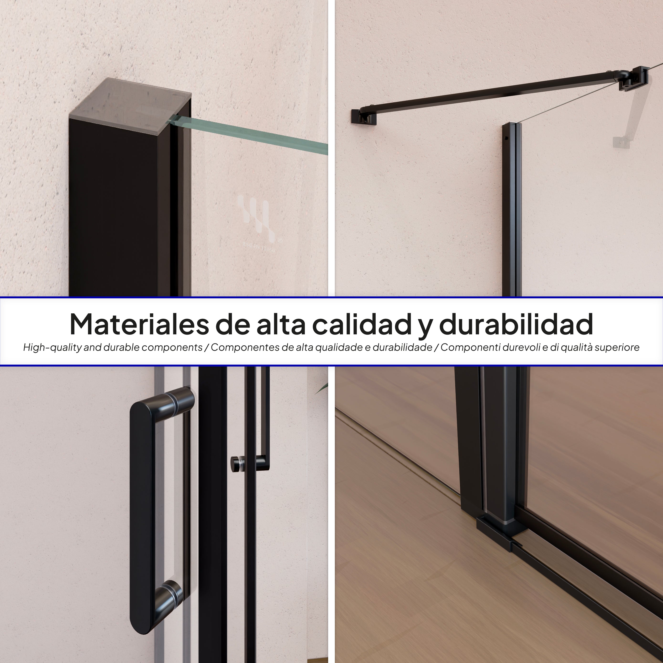LINDA - Cabine de duche de entrada de canto com portas articuladas em vidro temperado e perfis preto