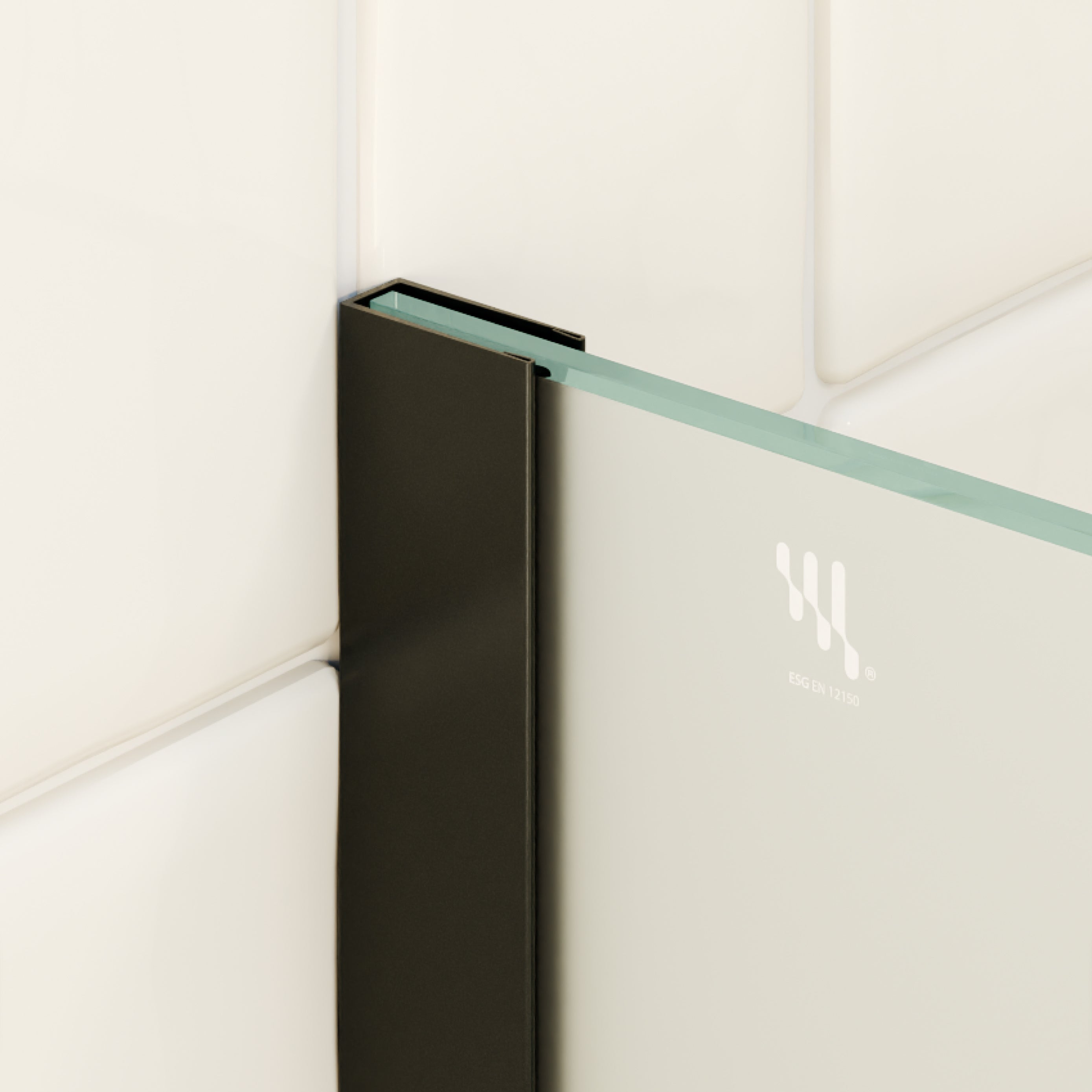FIONA - Painel de duche walk-in em vidro fosco 10mm com perfil e barra estabilizadora preto