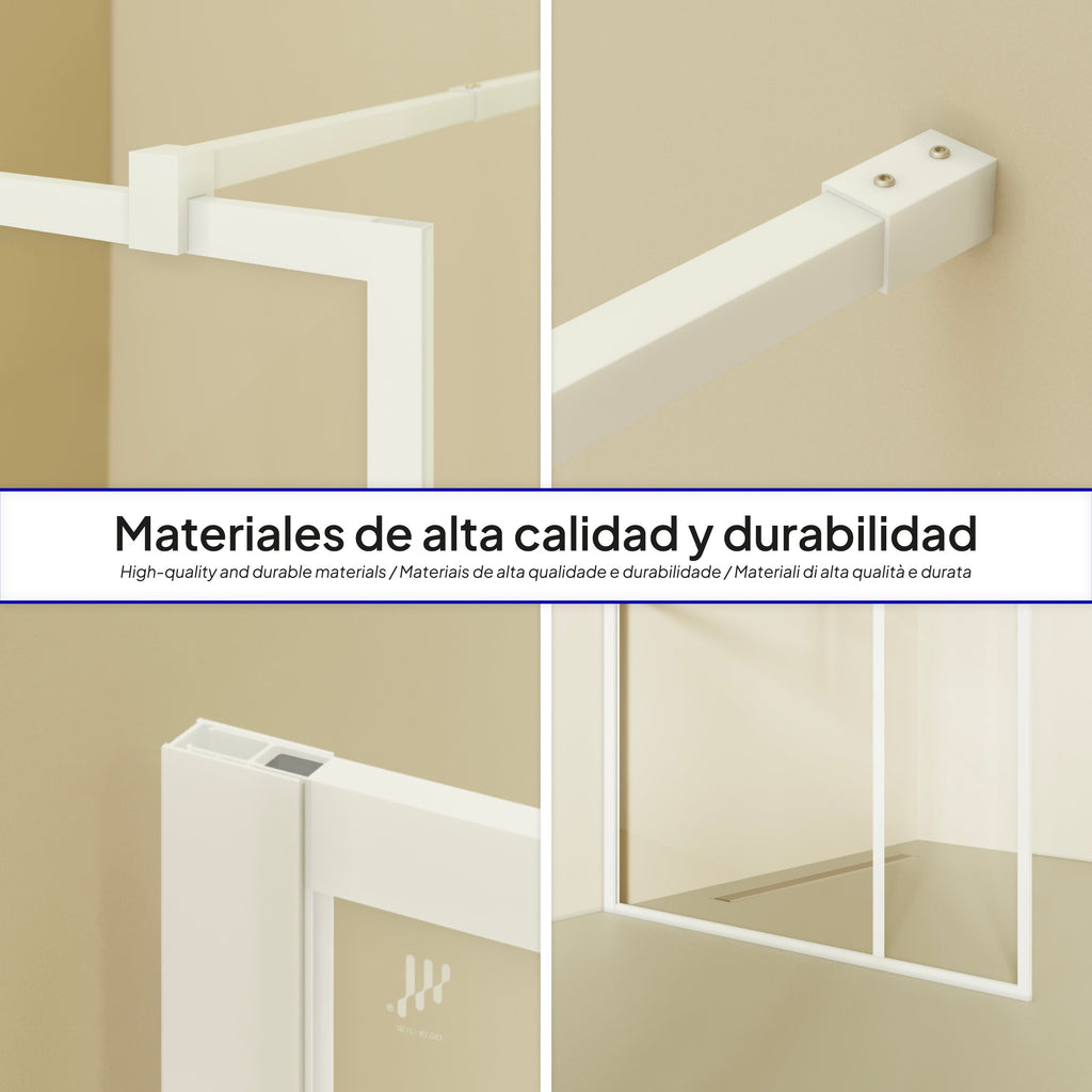 GIANNA - Panel de Ducha Walk-In en Vidrio Templado con Bloques, Perfil Blanco y Barra Estabilizadora