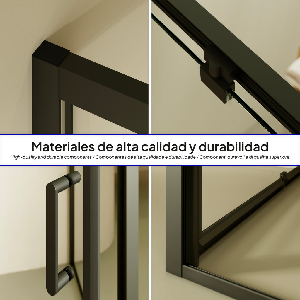 ISADORA - Cabine de duche de entrada frontal com portas articuladas em vidro temperado e perfis pretos