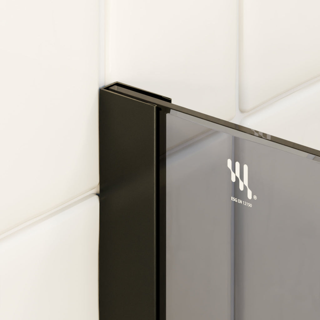 FIONA - Painel de duche walk-in em vidro escurecido 10mm com perfil e barra estabilizadora preto