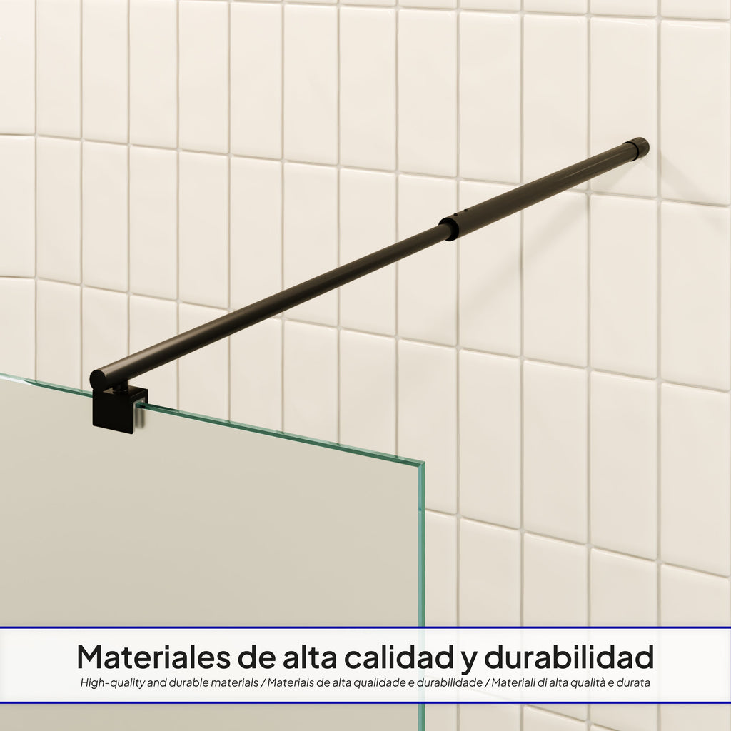 FIONA - Painel de duche walk-in em vidro fosco 10mm com perfil e barra estabilizadora preto