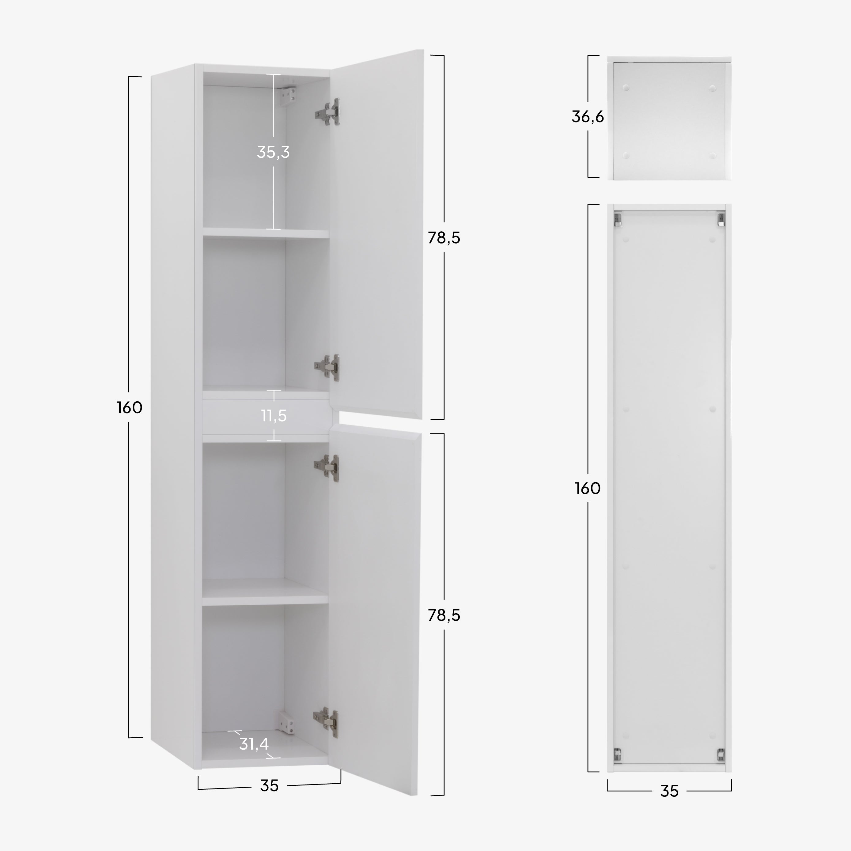 Atena - Colonna laterale bagno con soft-close | 2 Colori