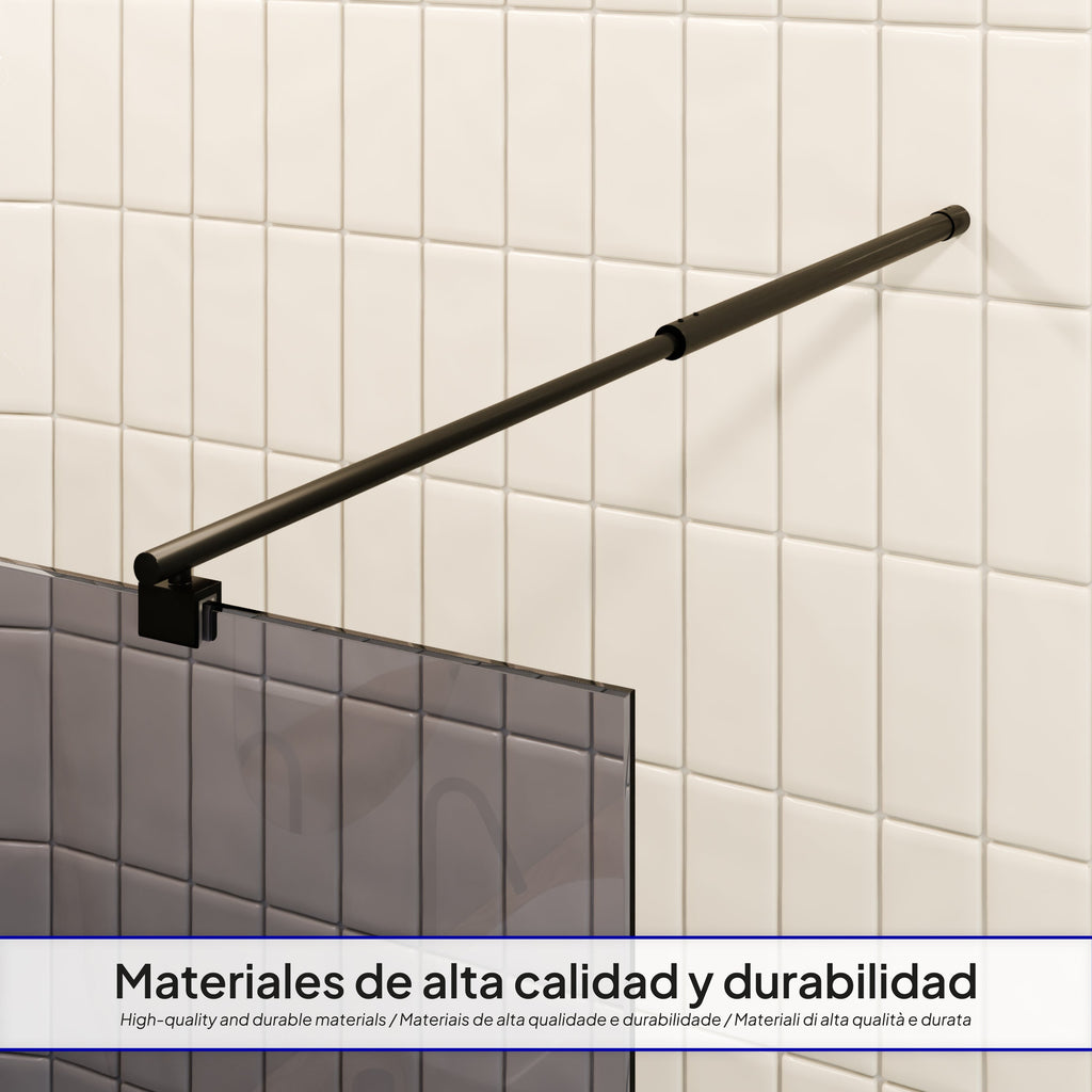 FIONA - Painel de duche walk-in em vidro escurecido 10mm com perfil e barra estabilizadora preto